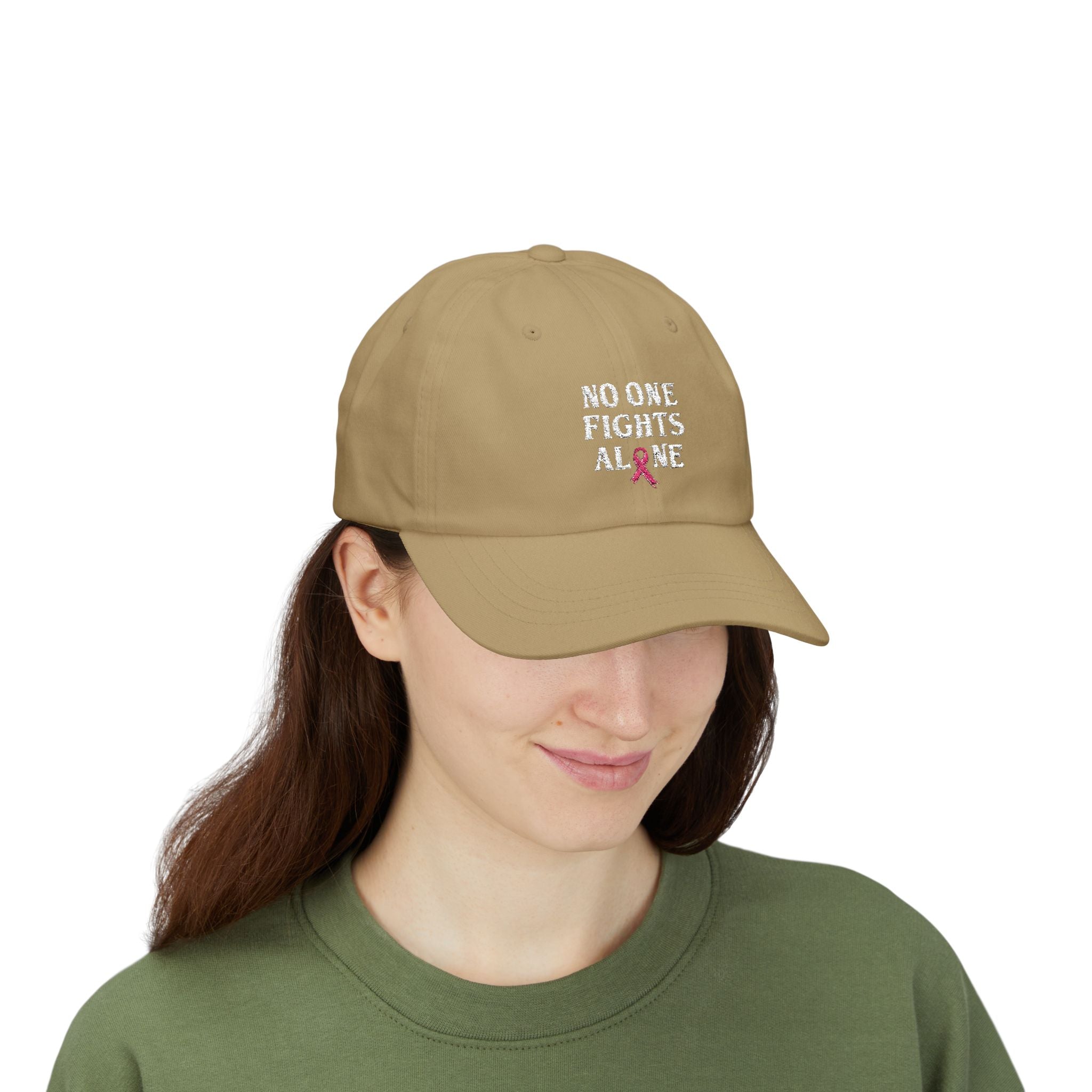 Ball Cap — "No One Fights Alone" Pink Ribbon Cancer Awareness Hat