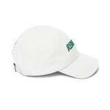 Redeemed Embroidered Dad Cap — White Baseball Hat with Green Script