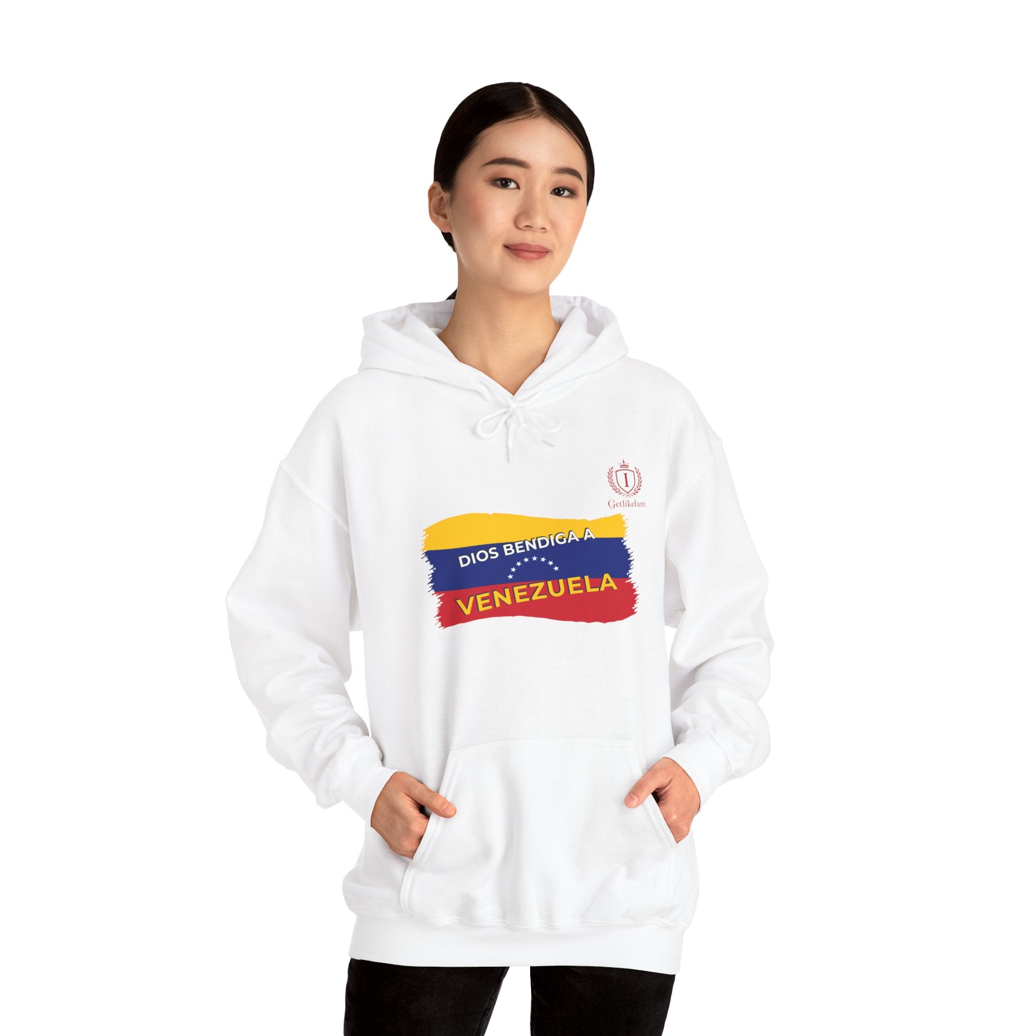Venezuela Flag Brushstroke Hoodie — "Dios Bendiga Venezuela" Patriotic Sweatshirt