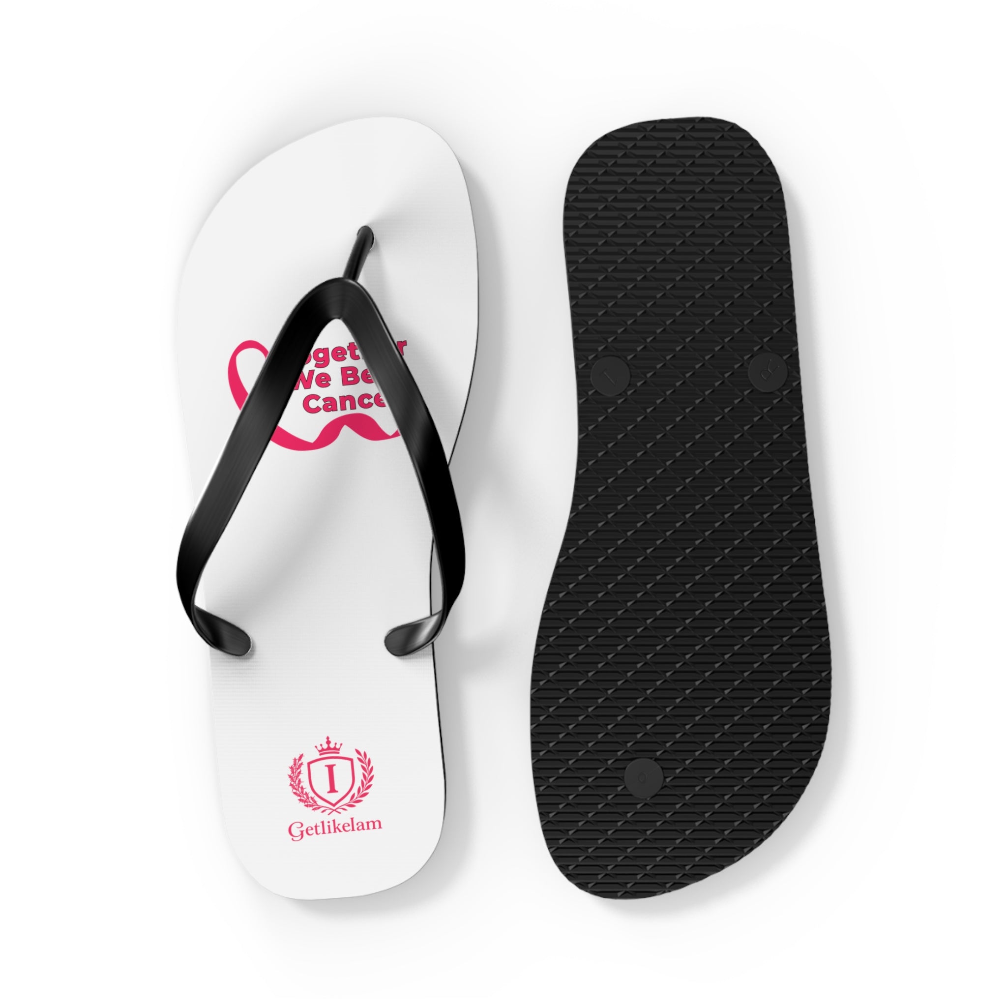 Breast Cancer Awareness Flip Flops — Together We Beat Cancer Pink Ribbon Sandals