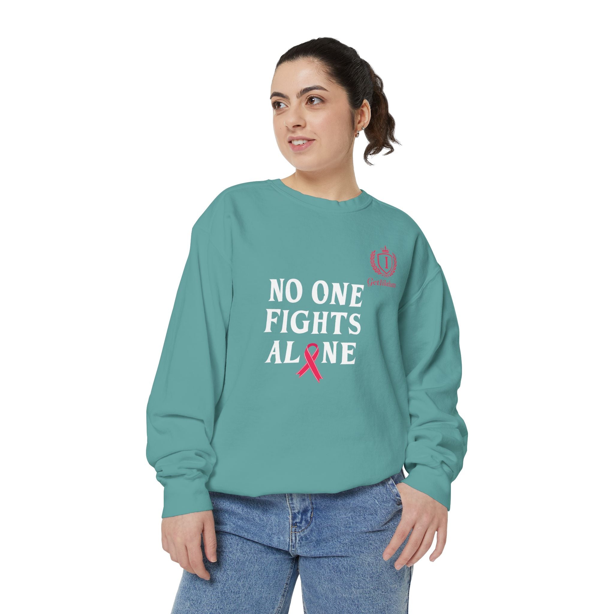 No One Fights Alone Sweatshirt — Cancer Awareness Crewneck