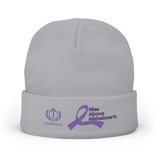 Alzheimer's Awareness Knit Beanie - Purple Ribbon Embroidered