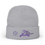Alzheimer's Awareness Knit Beanie - Purple Ribbon Embroidered