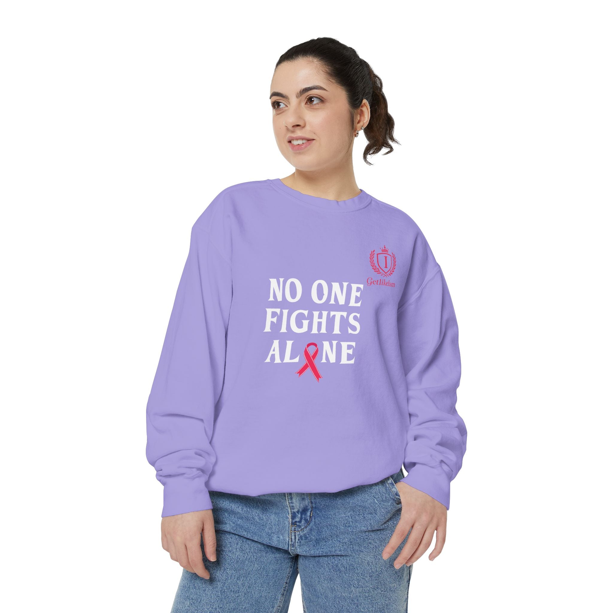 No One Fights Alone Sweatshirt — Cancer Awareness Crewneck