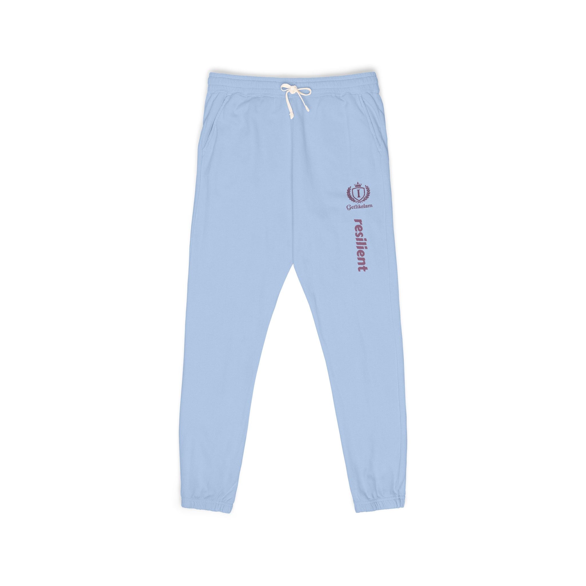 Ember Lotus Sweatpants — Garment-Dyed Fleece Joggers with ‘Namaste’ Vertical Print