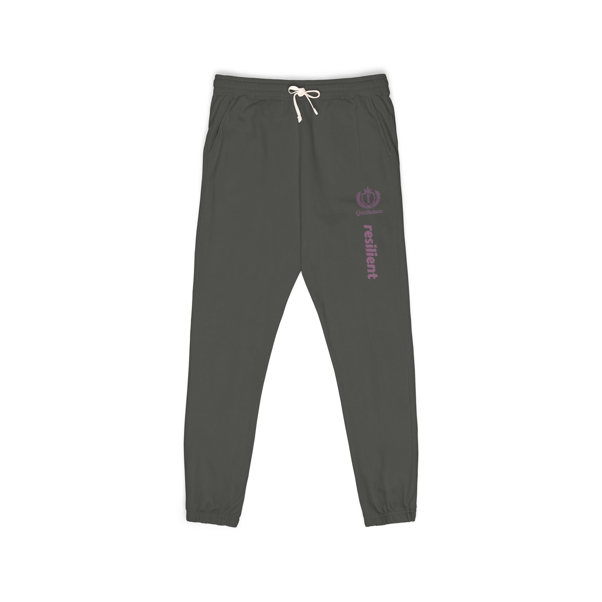 Ember Lotus Sweatpants — Garment-Dyed Fleece Joggers with ‘Namaste’ Vertical Print