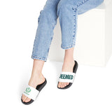 Women's Removable-Strap Slide Sandals — Customizable White Strap with Bold Green Text