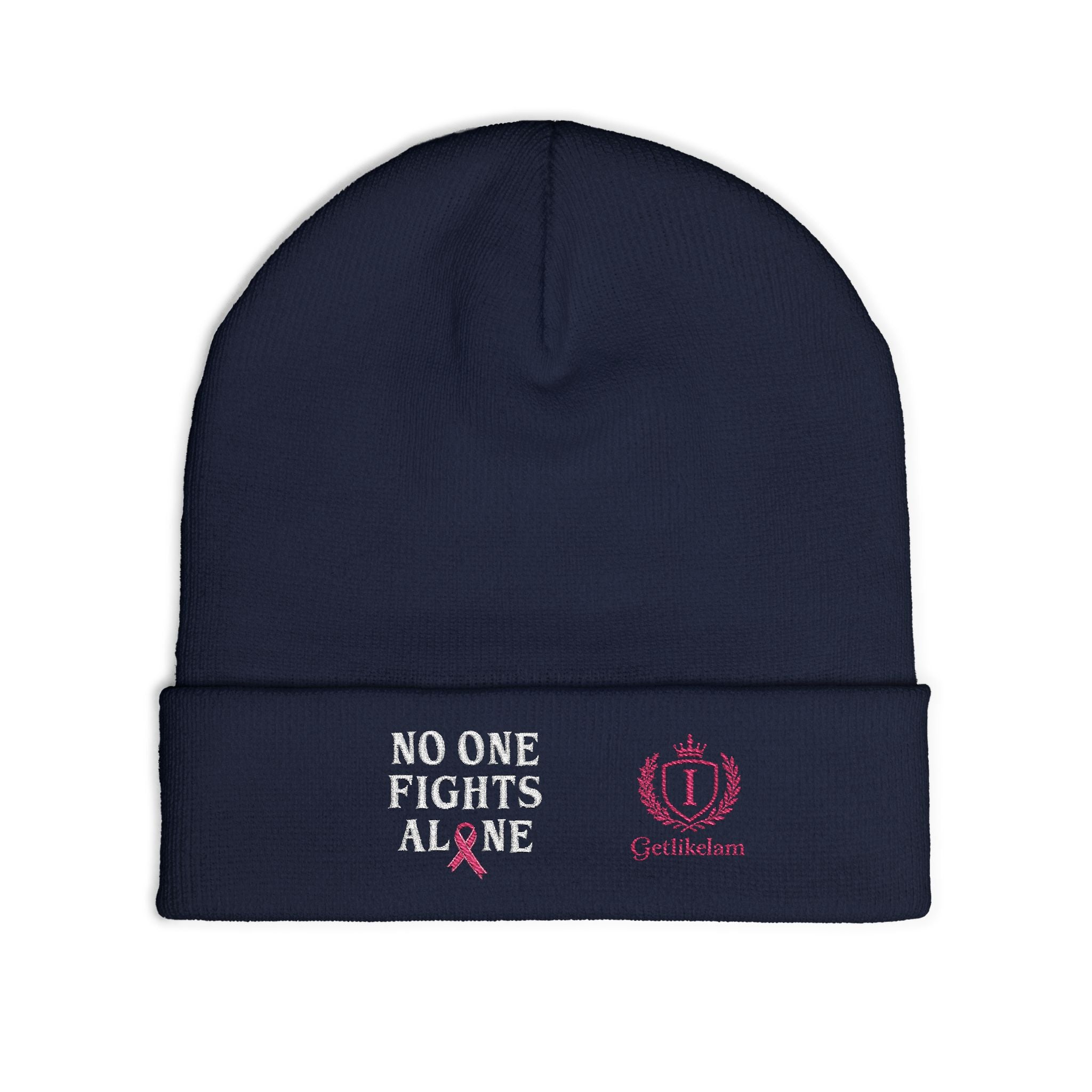 Beanie — "No One Fights Alone" Embroidered Cancer Awareness Knit Cap