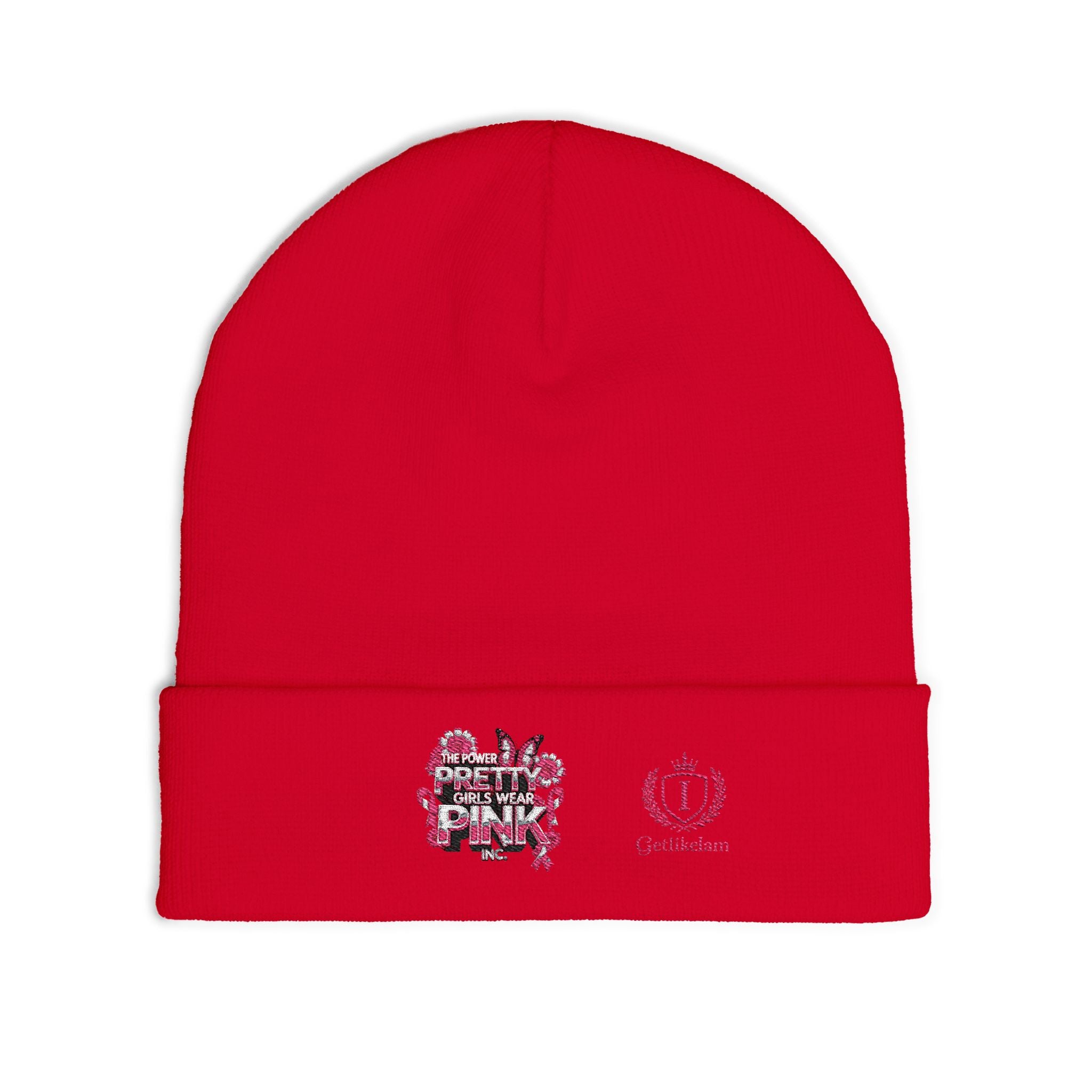 Embroidered Knit Beanie — "Pretty Girls Wear Pink" Unisex Beanie