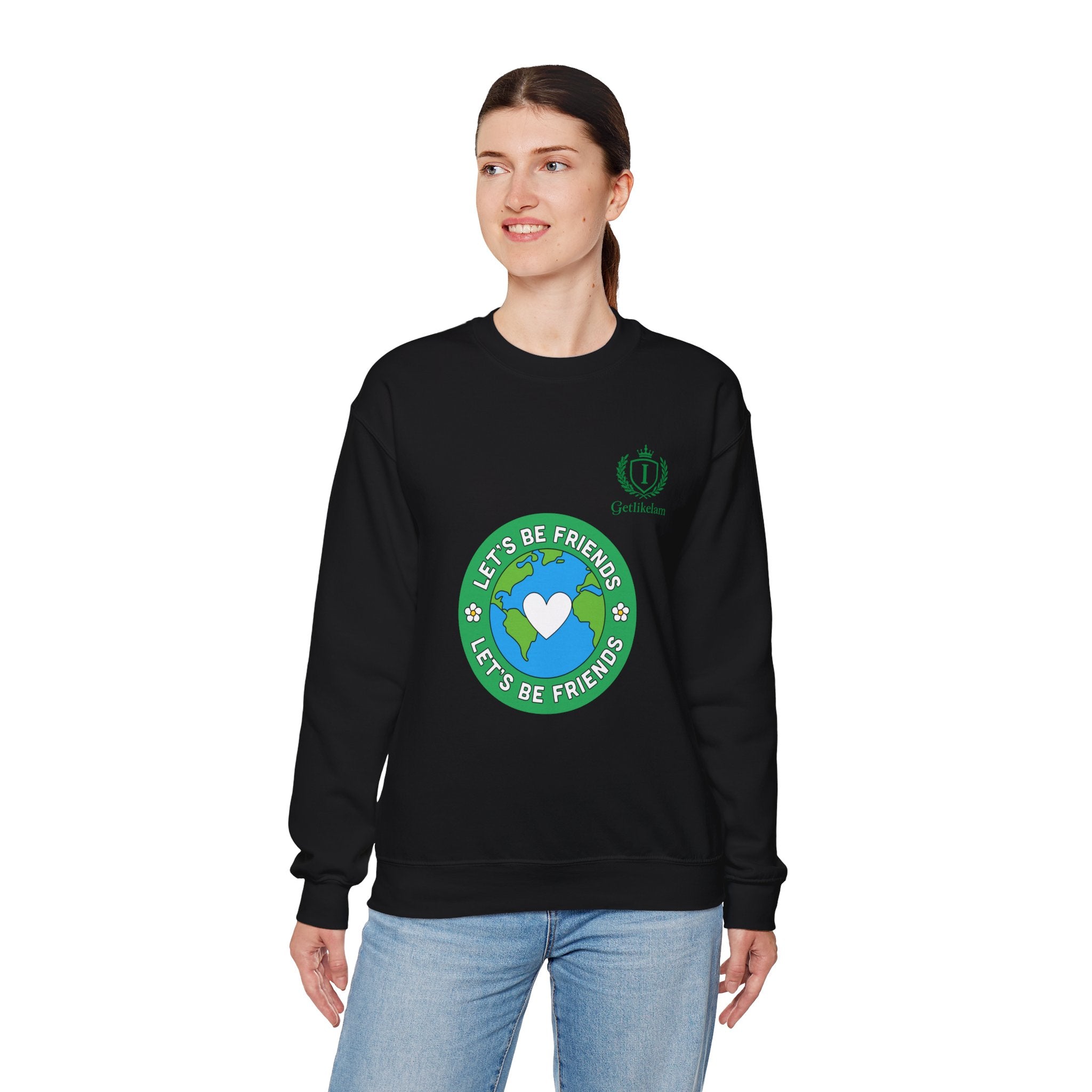 Friendship Earth Crewneck Sweatshirt — "Let's Be Friends" Graphic