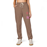 Embroidered Pink Floral Logo Sweatpants — Garment-Dyed Fleece Joggers