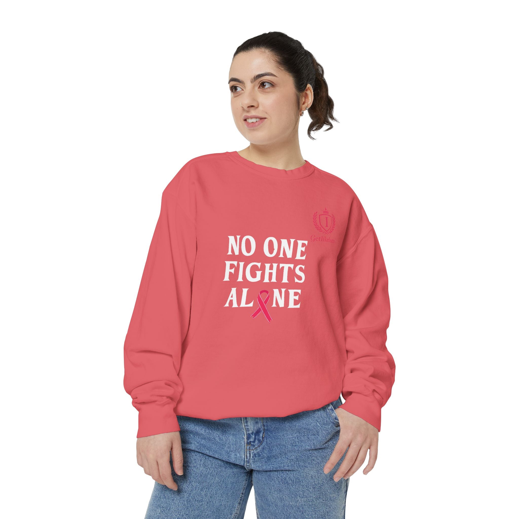 No One Fights Alone Sweatshirt — Cancer Awareness Crewneck