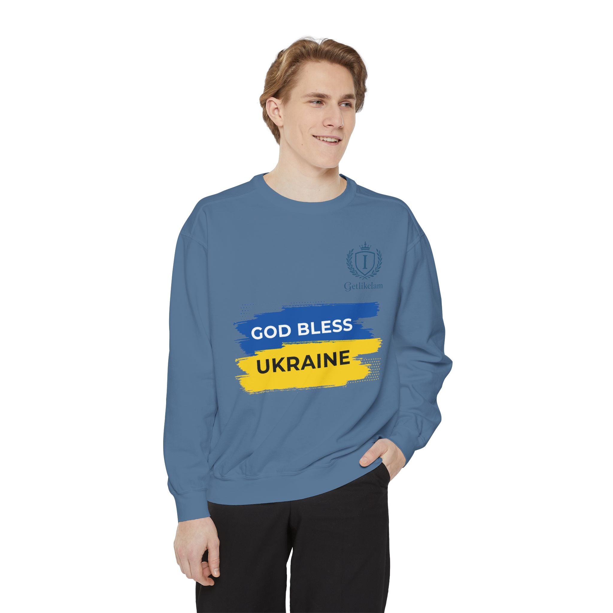 Sweatshirt — "God Bless Ukraine" Blue & Yellow Solidarity Crewneck