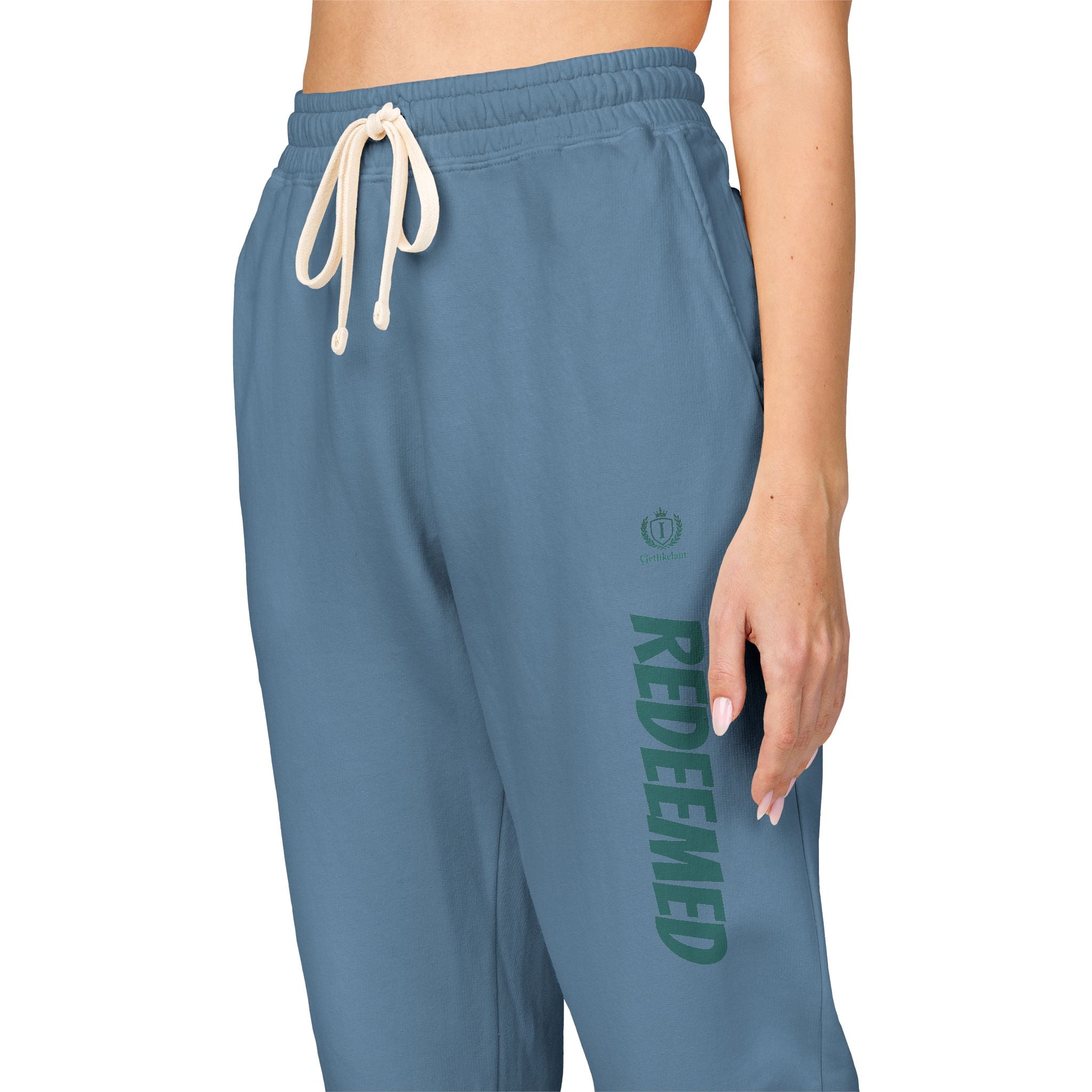 Cream 'Roosevelt' Vertical Logo Sweatpants — Cozy Garment-Dyed Fleece
