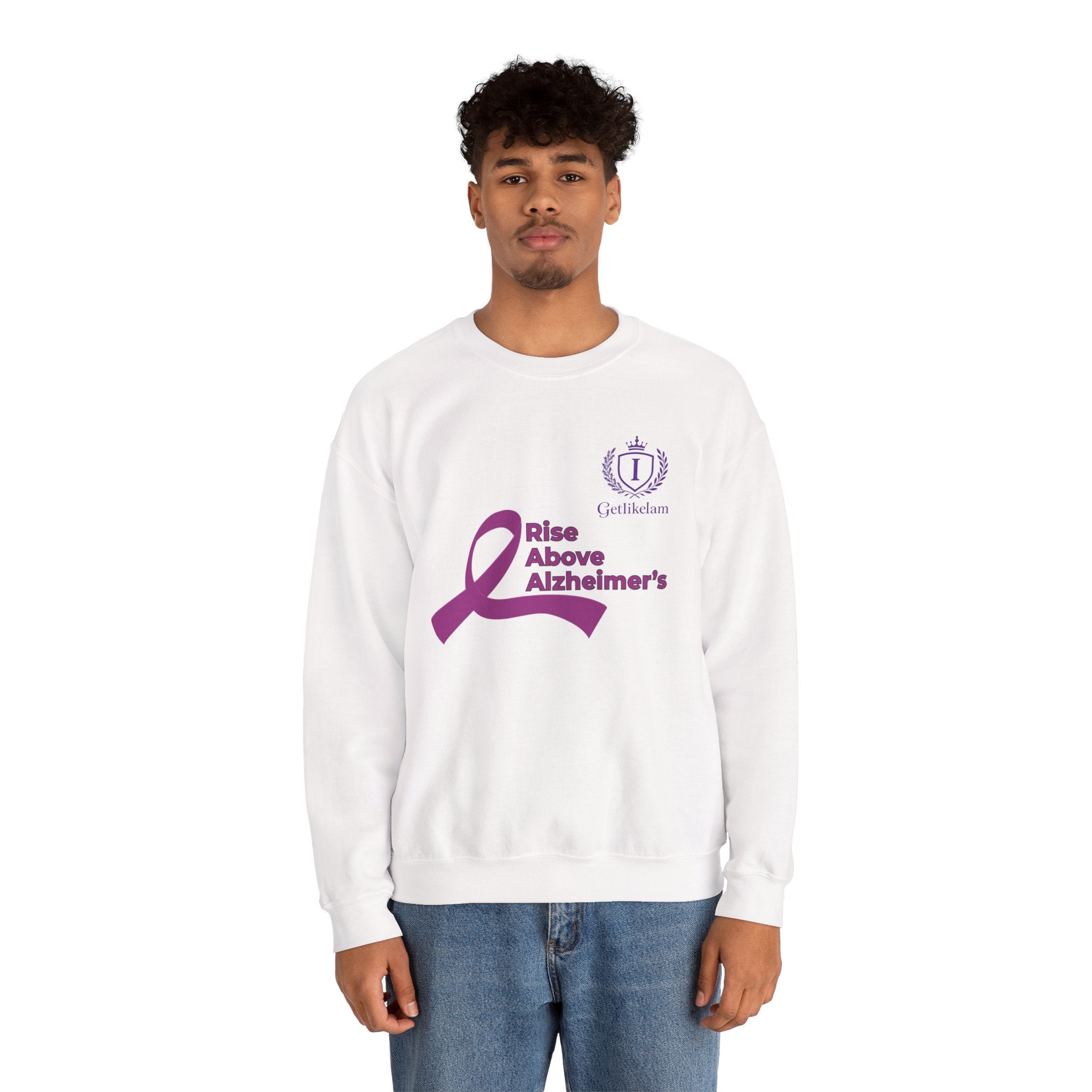 Rise Above Alzheimer's Crewneck Sweatshirt - Purple Ribbon Memory Awareness