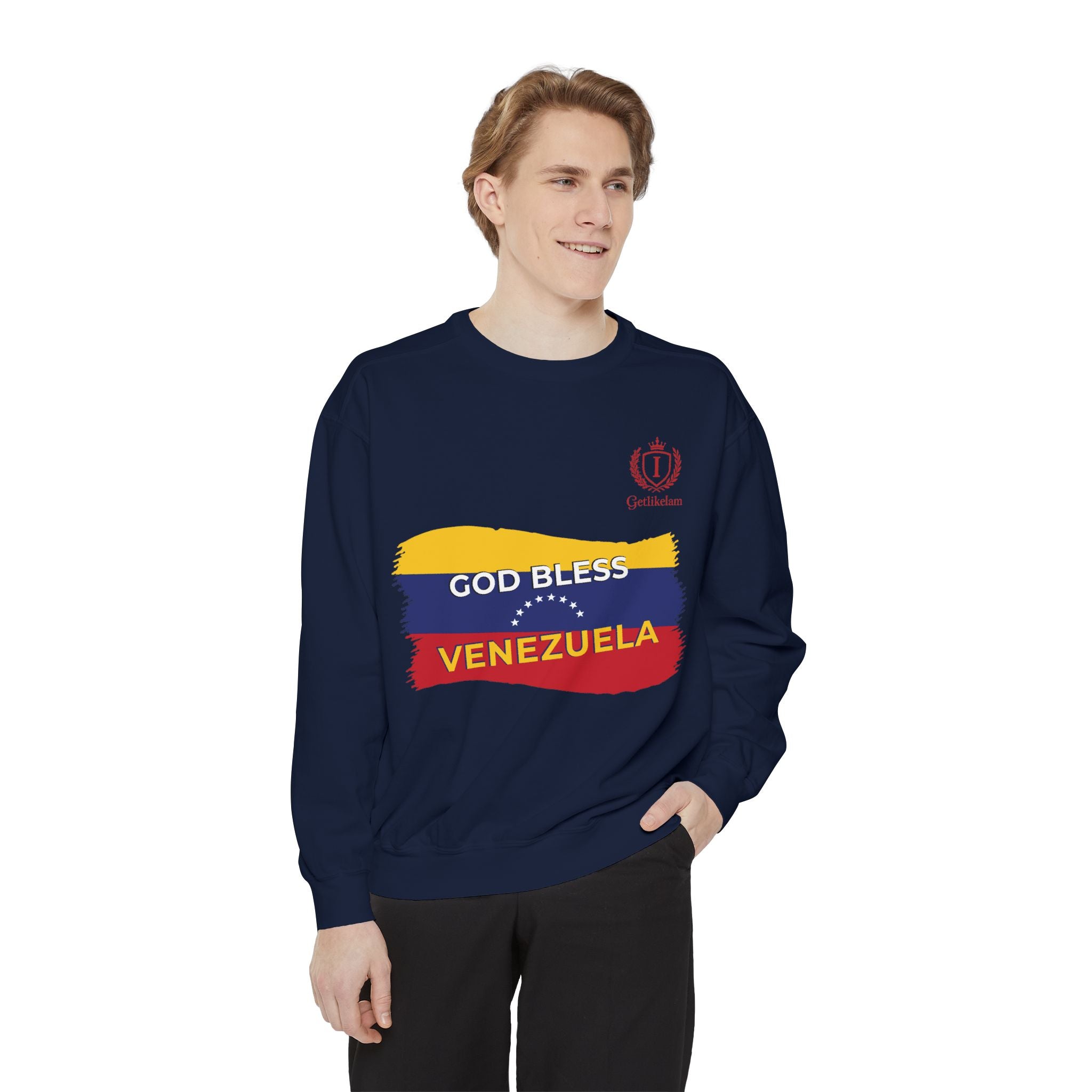 God Bless Venezuela Sweatshirt — Venezuelan Flag Brushstroke Crewneck
