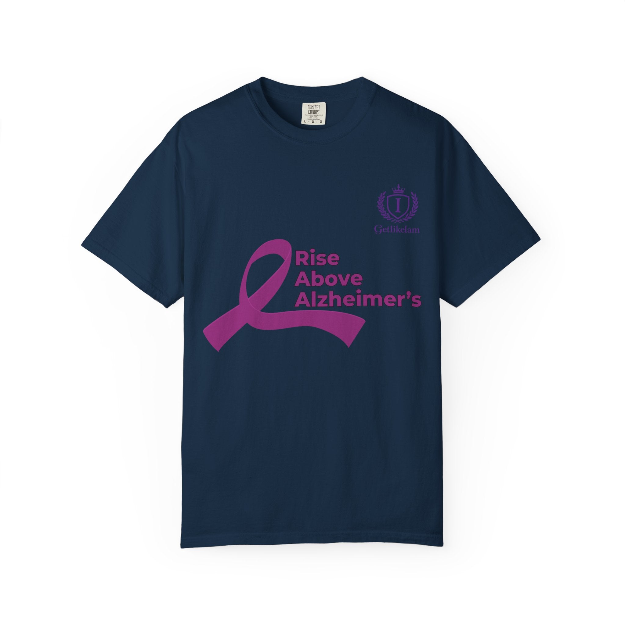 Alzheimer’s Awareness T-Shirt – “Rise Above Alzheimer’s” Purple Ribbon Tee