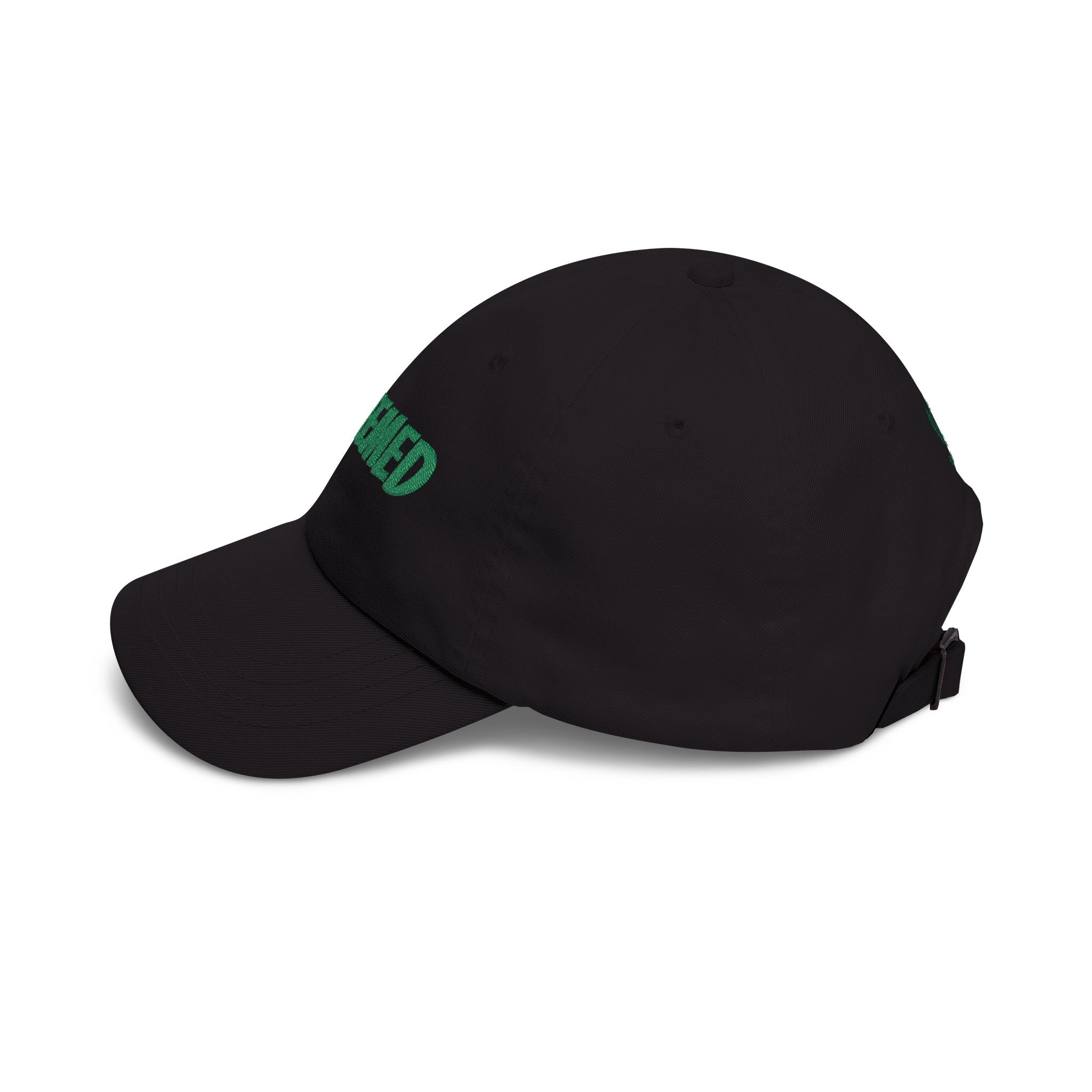 Redeemed Embroidered Dad Cap — White Baseball Hat with Green Script