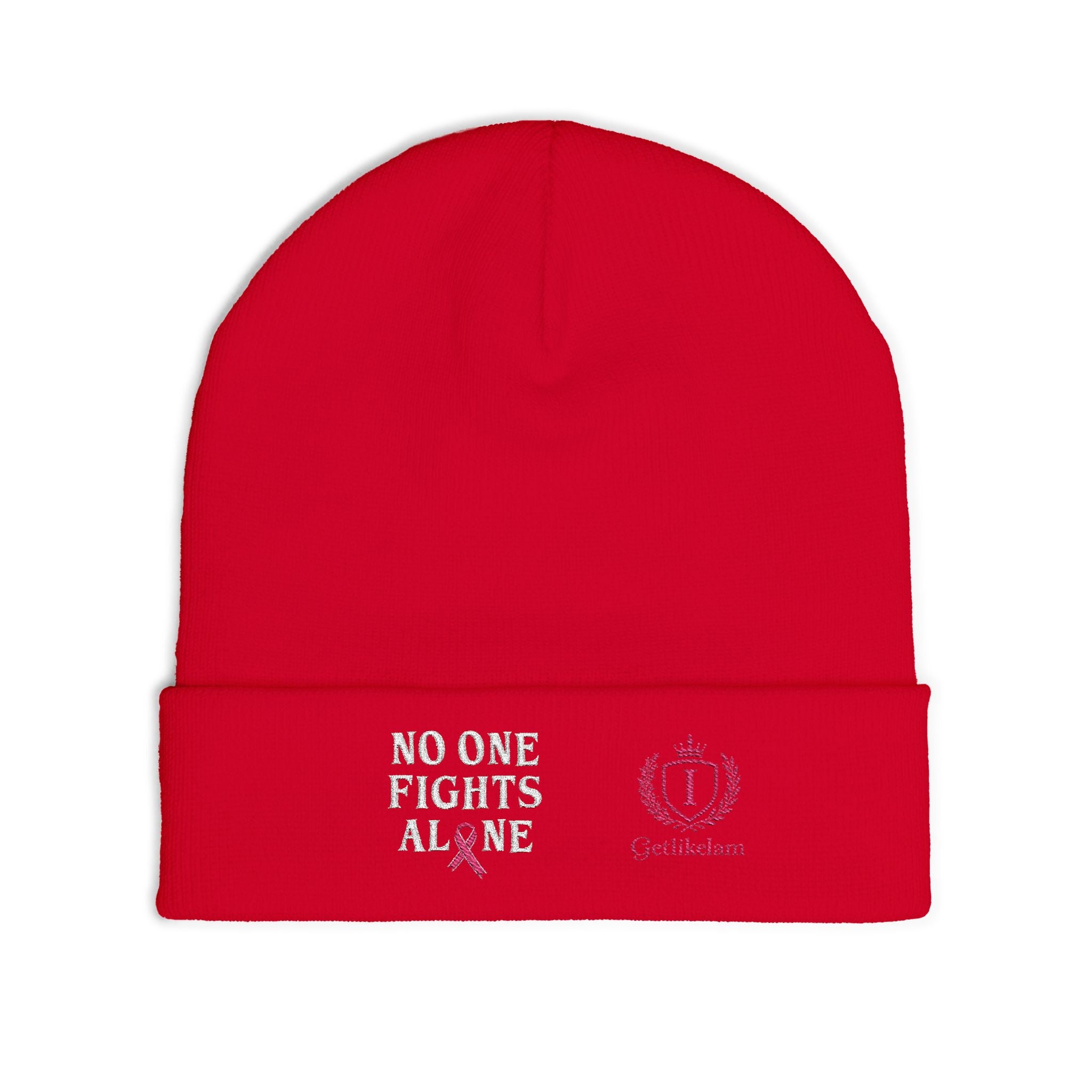 Beanie — "No One Fights Alone" Embroidered Cancer Awareness Knit Cap