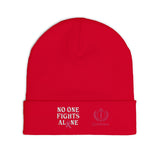 Beanie — "No One Fights Alone" Embroidered Cancer Awareness Knit Cap
