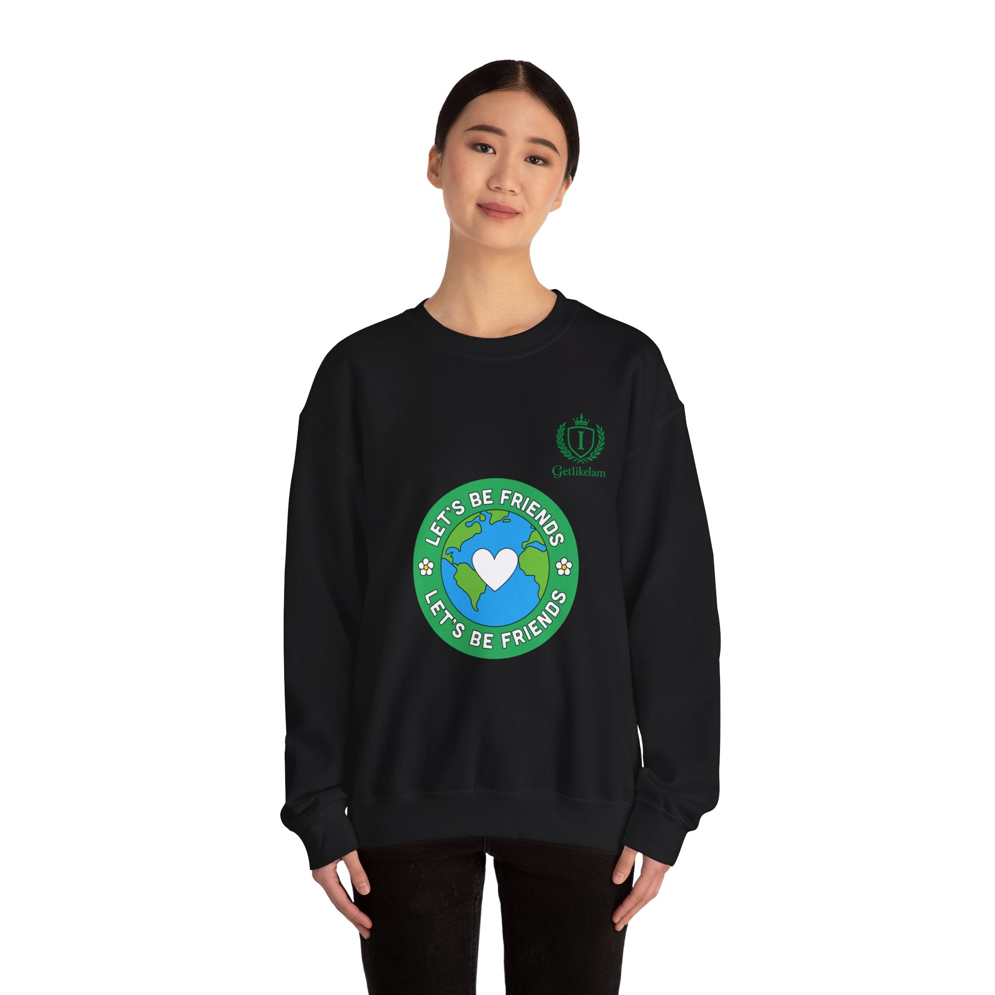 Friendship Earth Crewneck Sweatshirt — "Let's Be Friends" Graphic