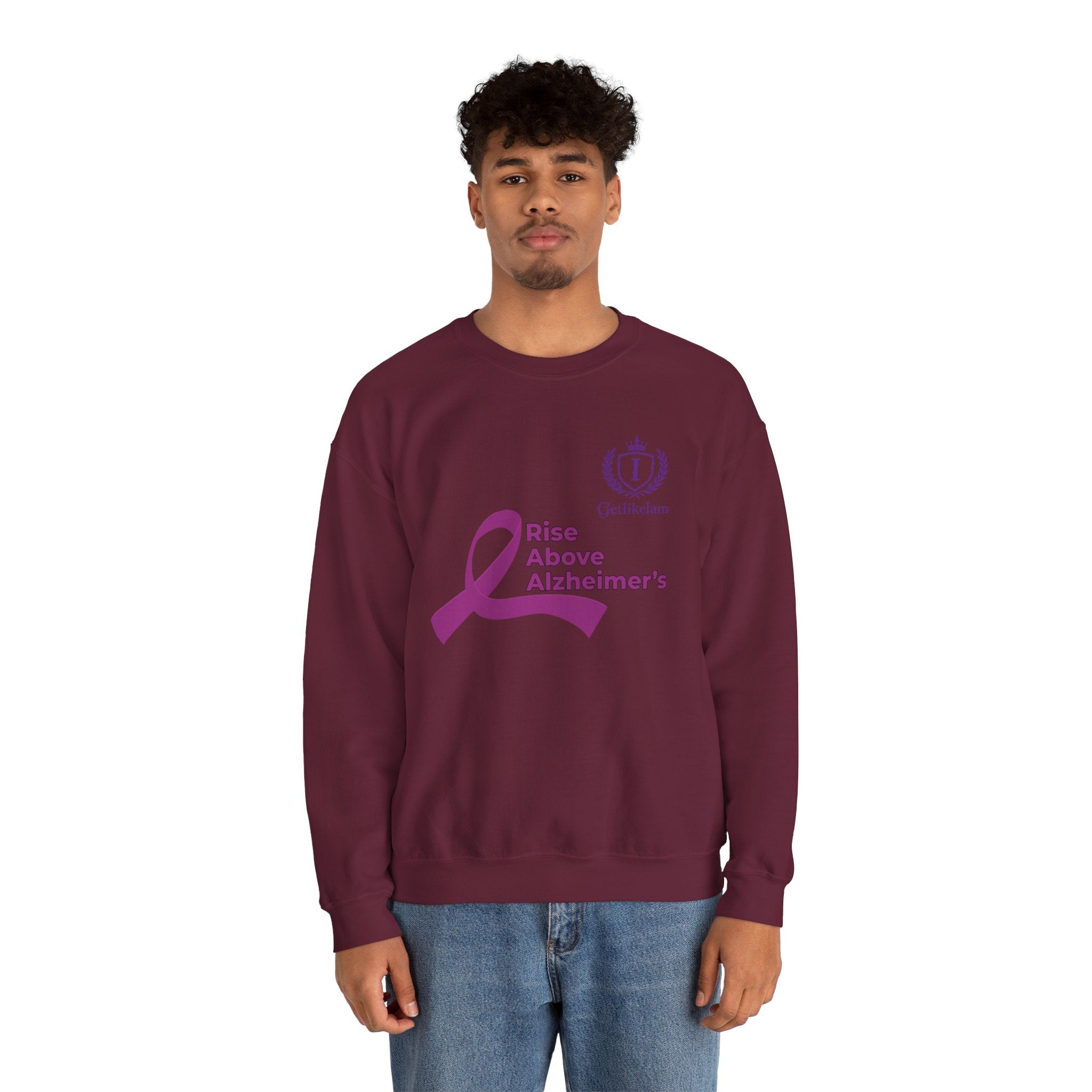 Rise Above Alzheimer's Crewneck Sweatshirt - Purple Ribbon Memory Awareness