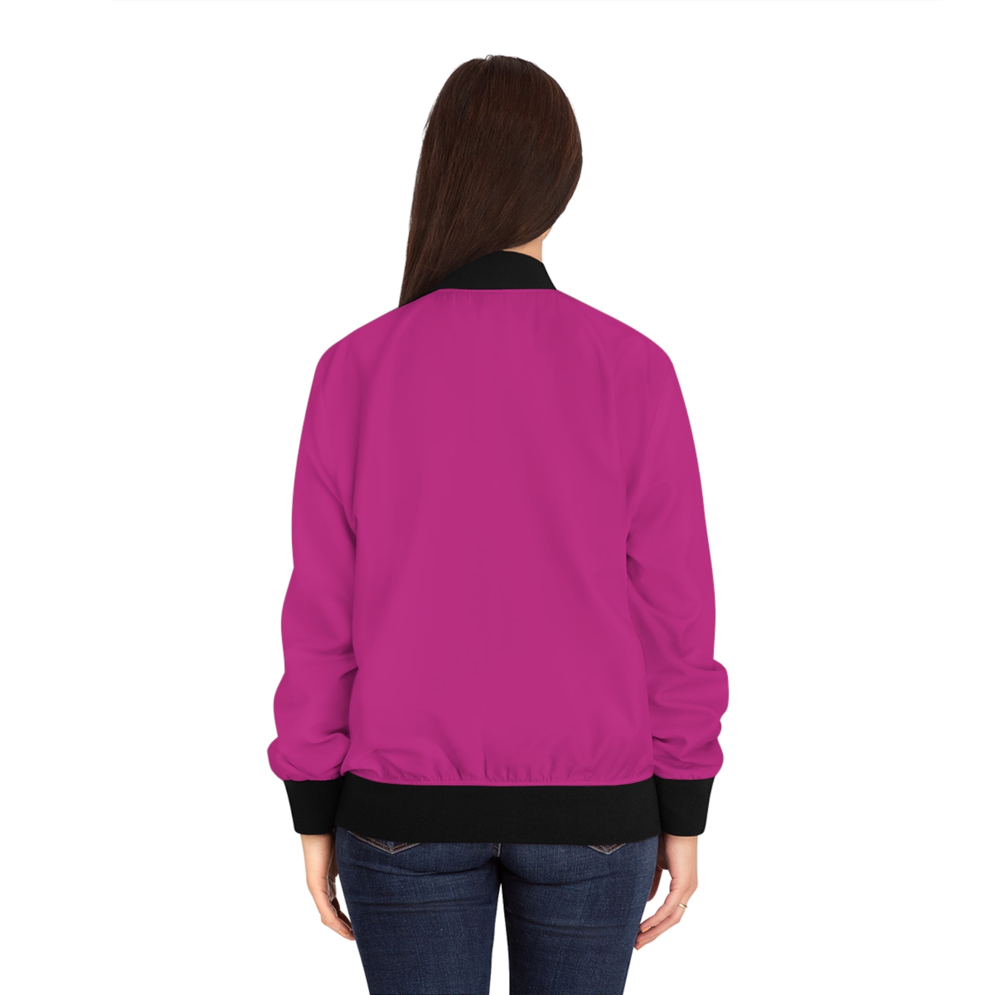 Women's Pink Bomber Jacket — 'Let's Be Friends' Heart Patch Graphic