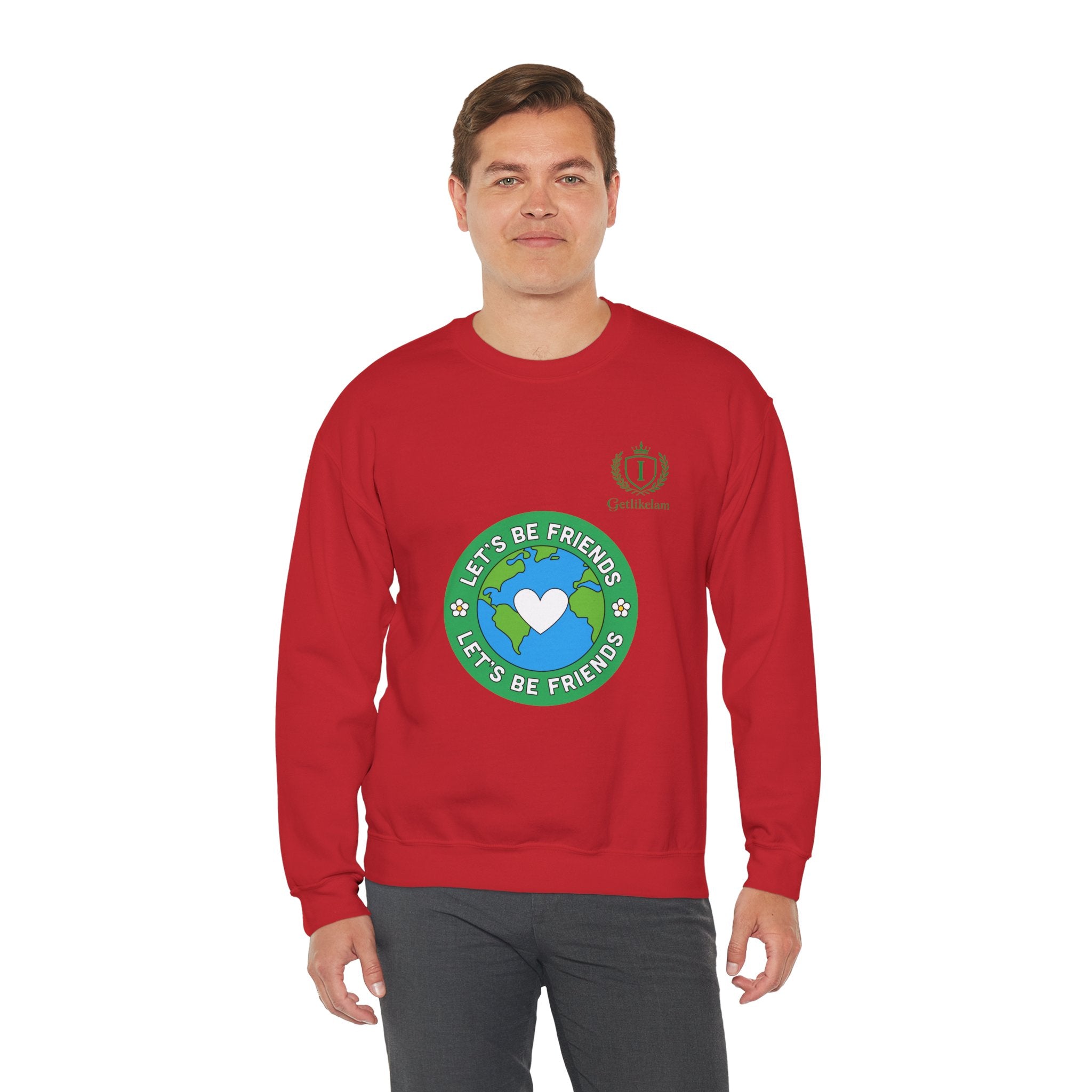 Friendship Earth Crewneck Sweatshirt — "Let's Be Friends" Graphic