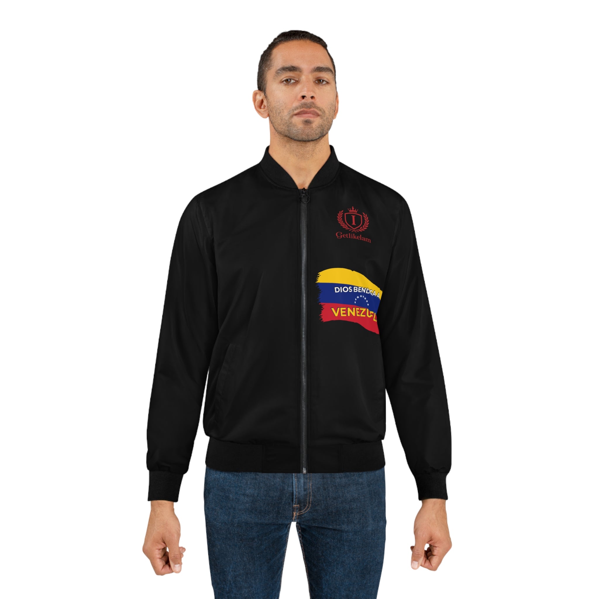 Venezuela Flag Bomber Jacket – "Dios Bendiga Venezuela" Men's Zip Jacket