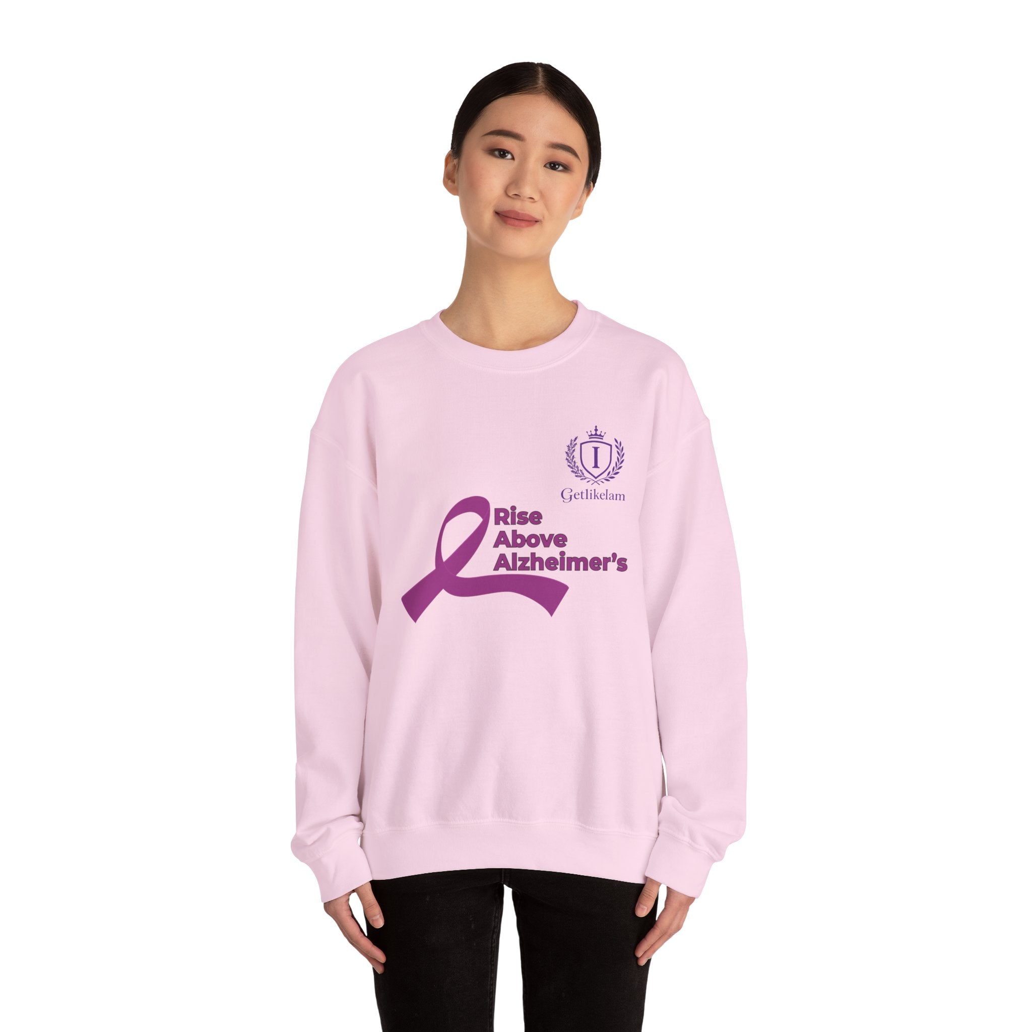 Rise Above Alzheimer's Crewneck Sweatshirt - Purple Ribbon Memory Awareness