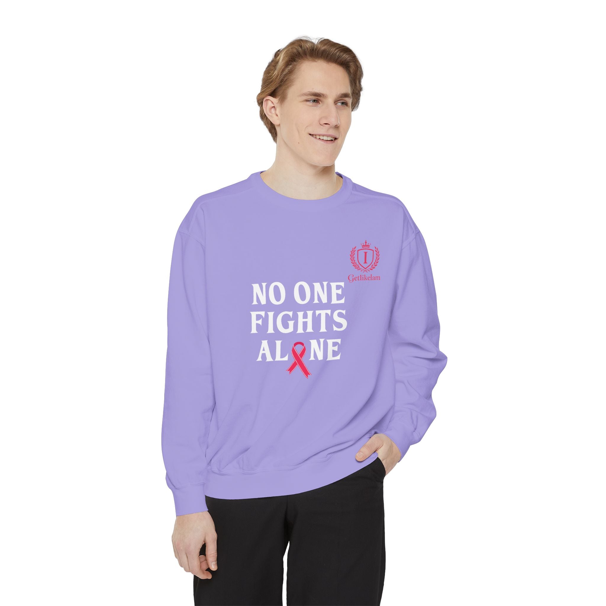 No One Fights Alone Sweatshirt — Cancer Awareness Crewneck