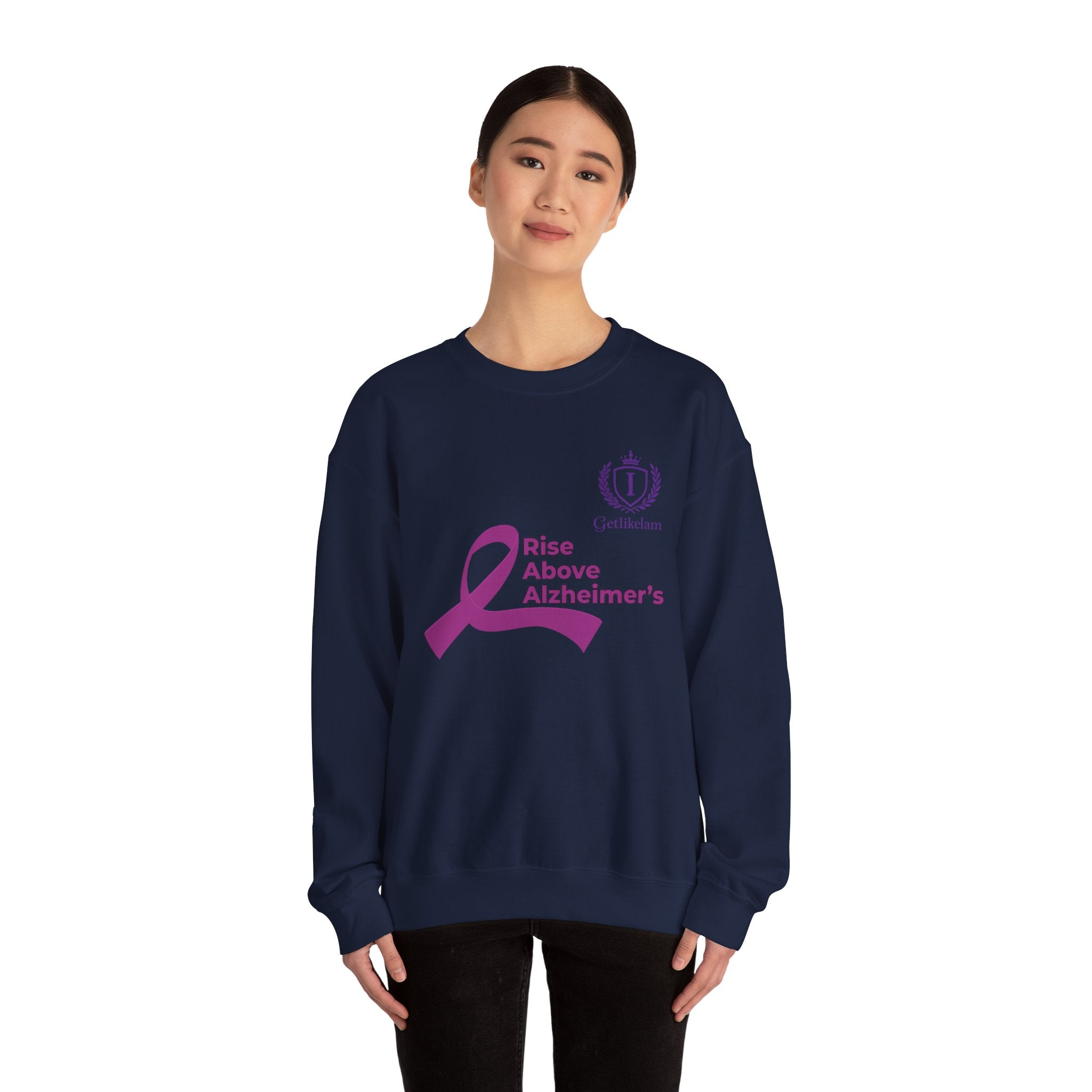 Rise Above Alzheimer's Crewneck Sweatshirt - Purple Ribbon Memory Awareness