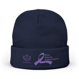 Alzheimer's Awareness Knit Beanie - Purple Ribbon Embroidered