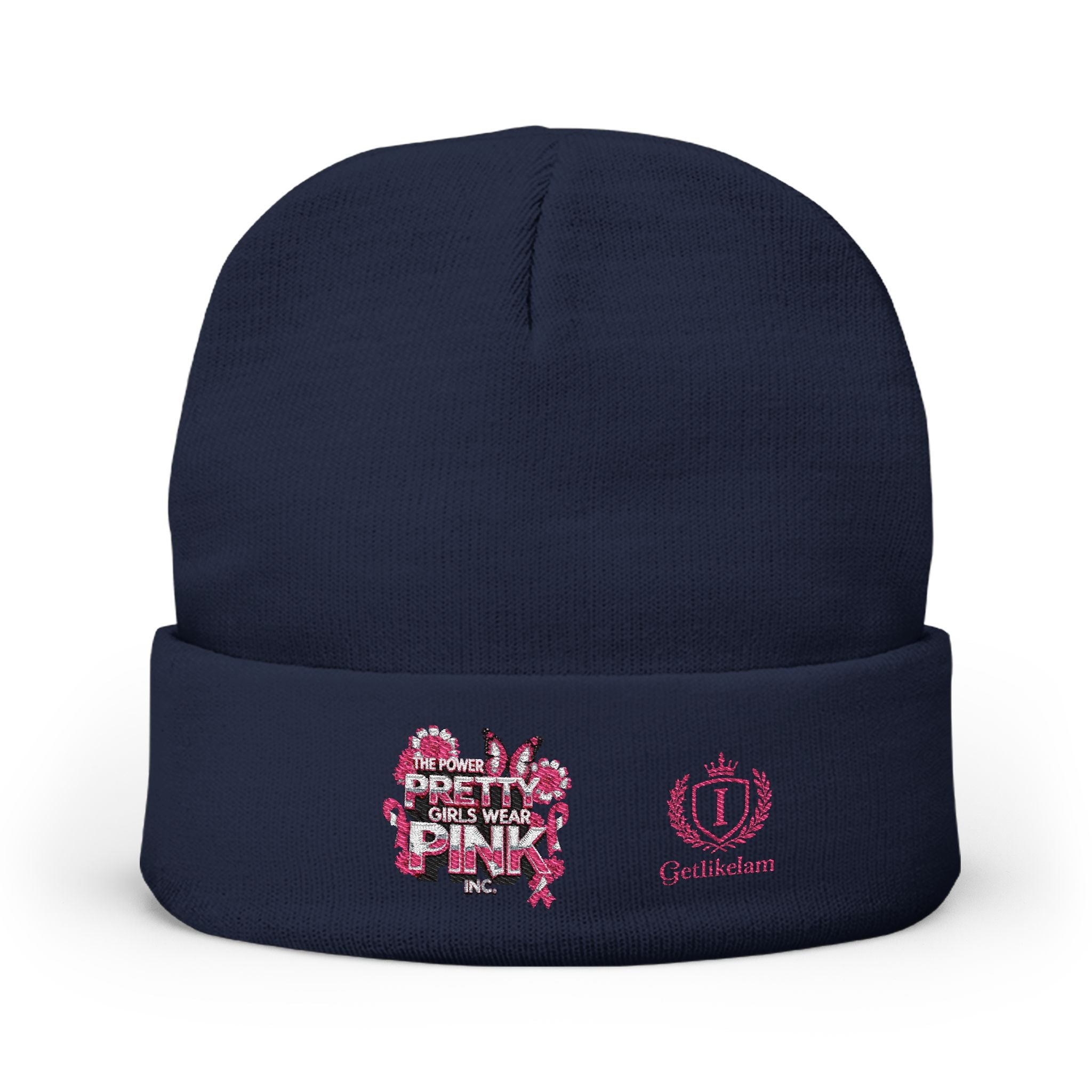 Embroidered Knit Beanie — "Pretty Girls Wear Pink" Unisex Beanie