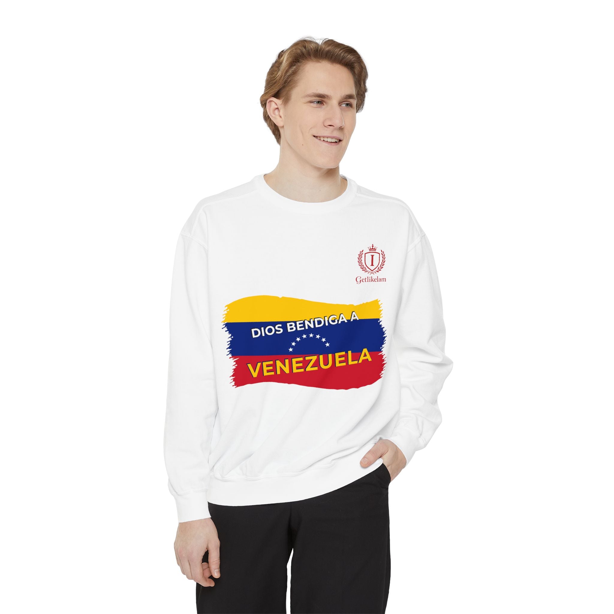 Dios Bendiga a Venezuela Sweatshirt — Venezuelan Flag Brushstroke Crewneck