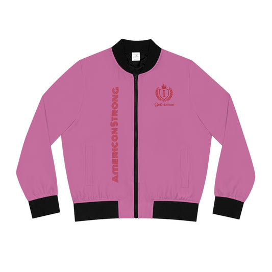 Strong American Women's Bomber Jacket - Patriotic Pink AOP