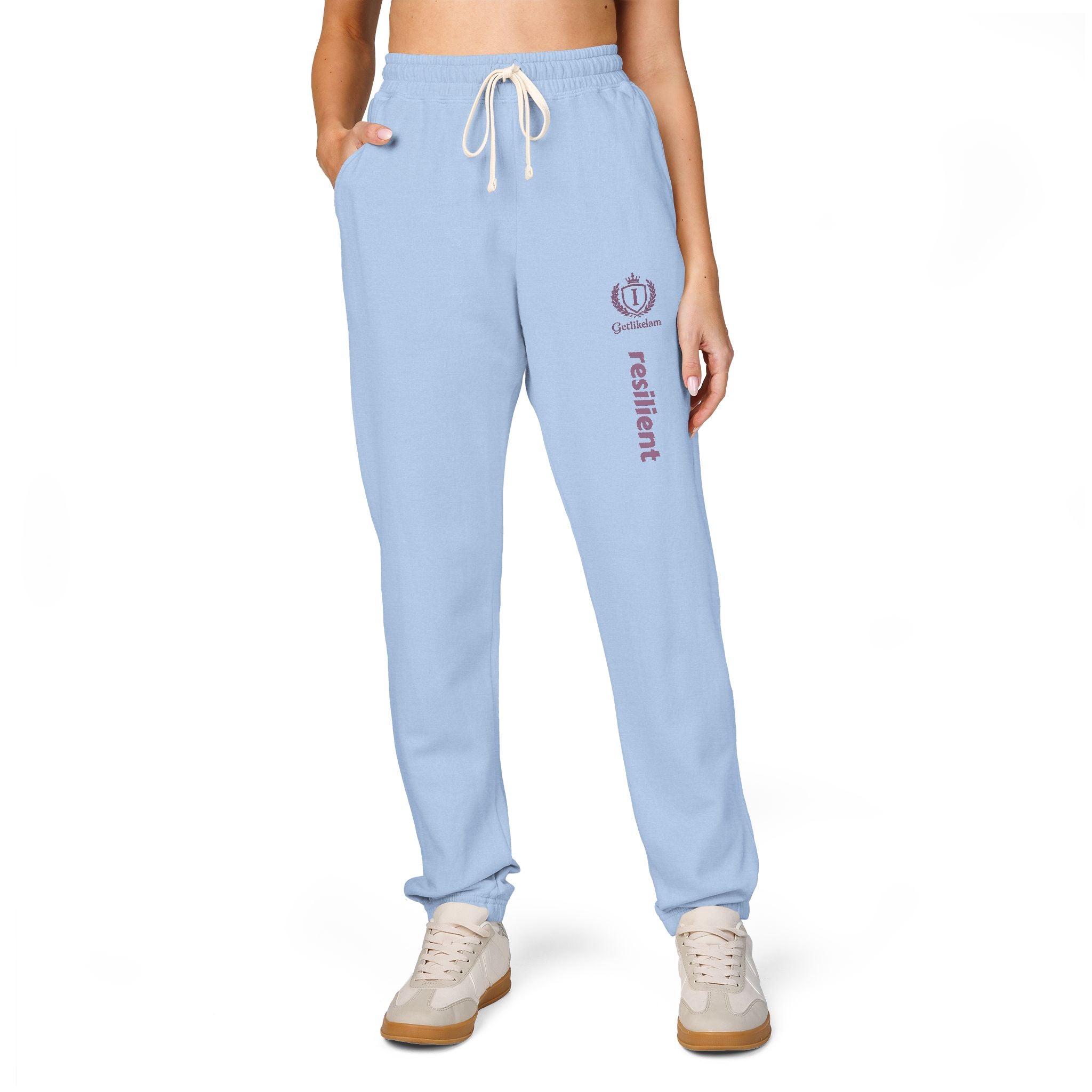 Ember Lotus Sweatpants — Garment-Dyed Fleece Joggers with ‘Namaste’ Vertical Print