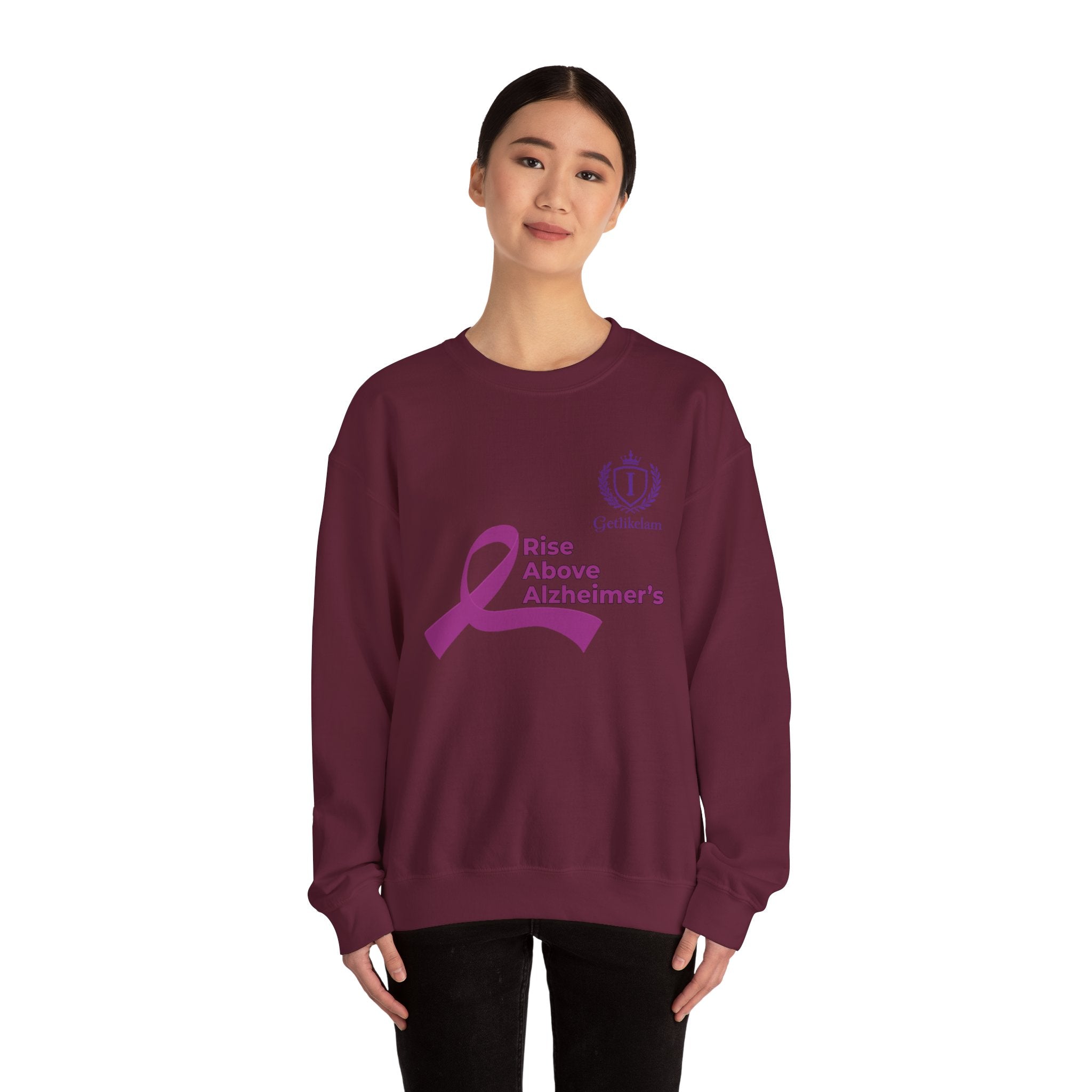 Rise Above Alzheimer's Crewneck Sweatshirt - Purple Ribbon Memory Awareness