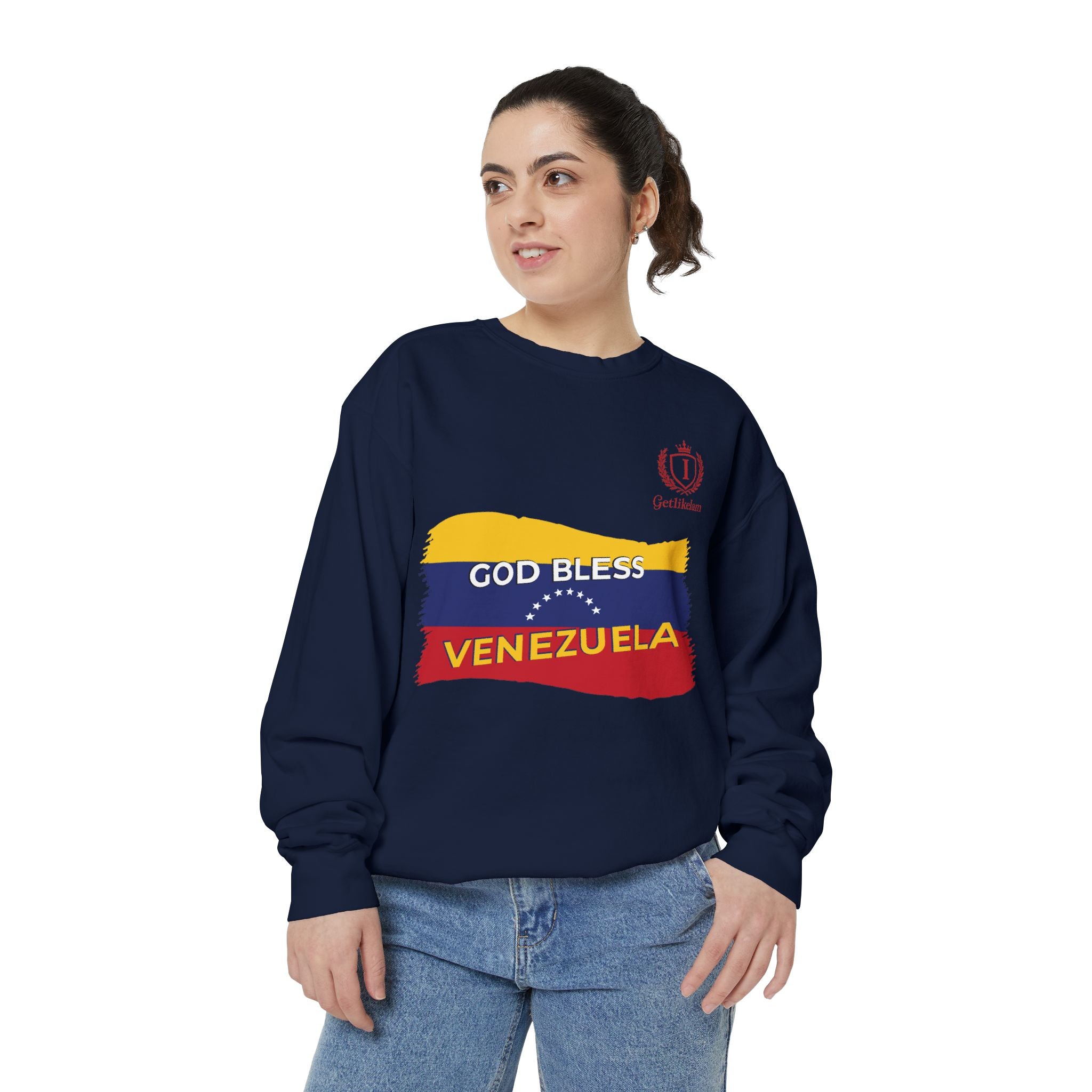 God Bless Venezuela Sweatshirt — Venezuelan Flag Brushstroke Crewneck