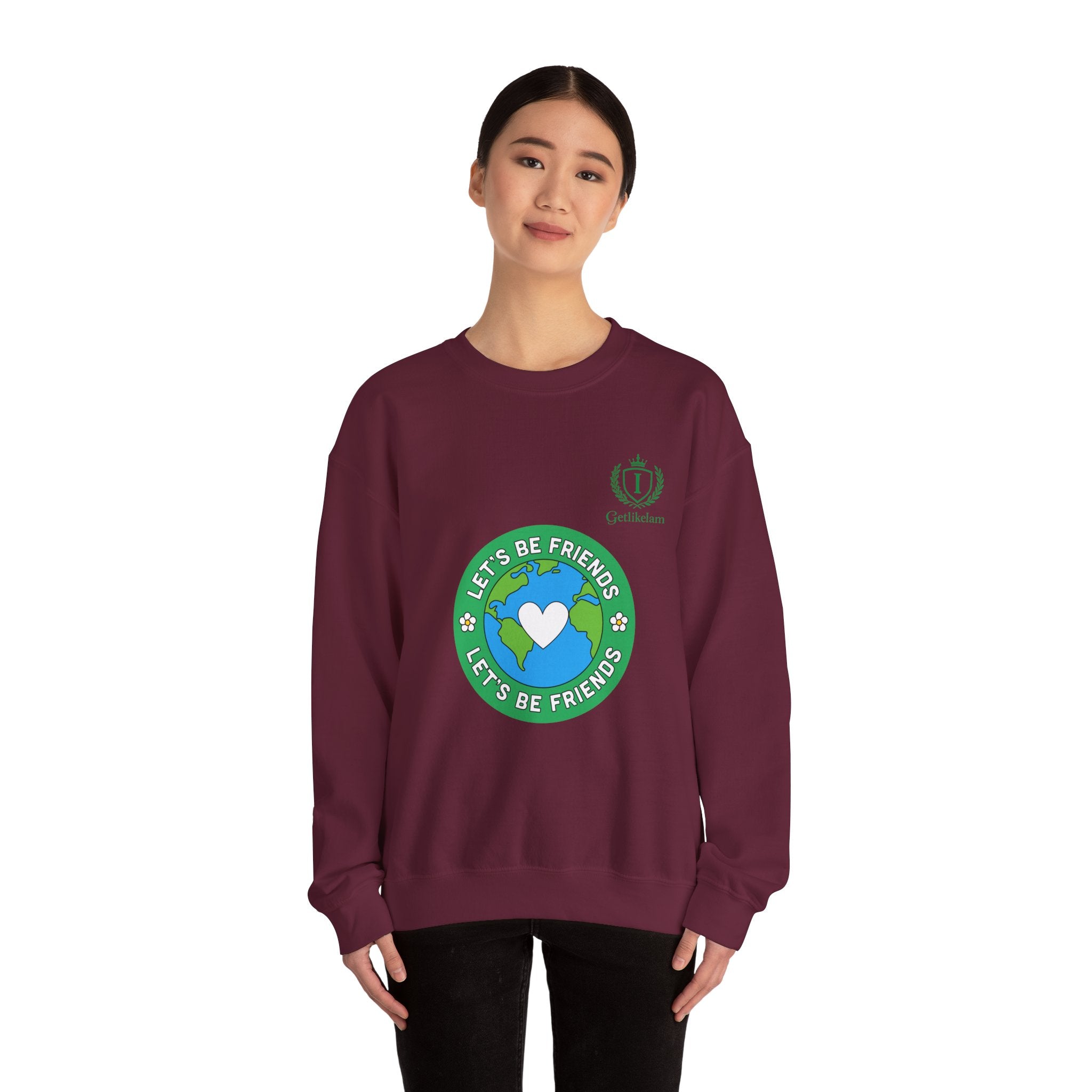 Friendship Earth Crewneck Sweatshirt — "Let's Be Friends" Graphic