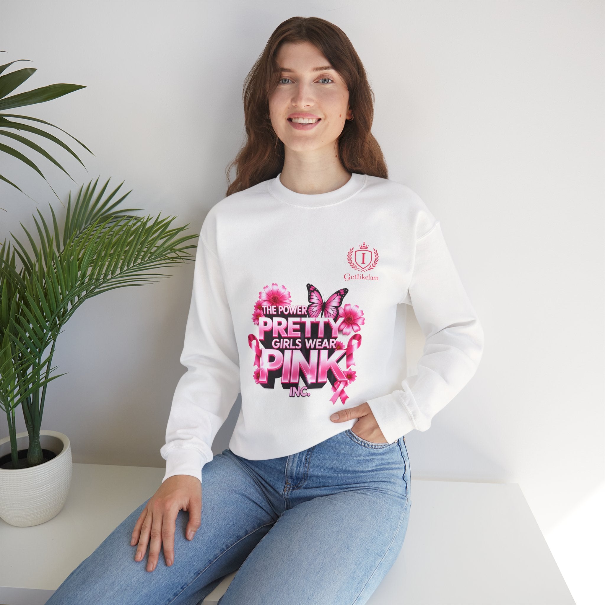 Pink Butterfly 'Pretty Girls Wear Pink' Crewneck Sweatshirt