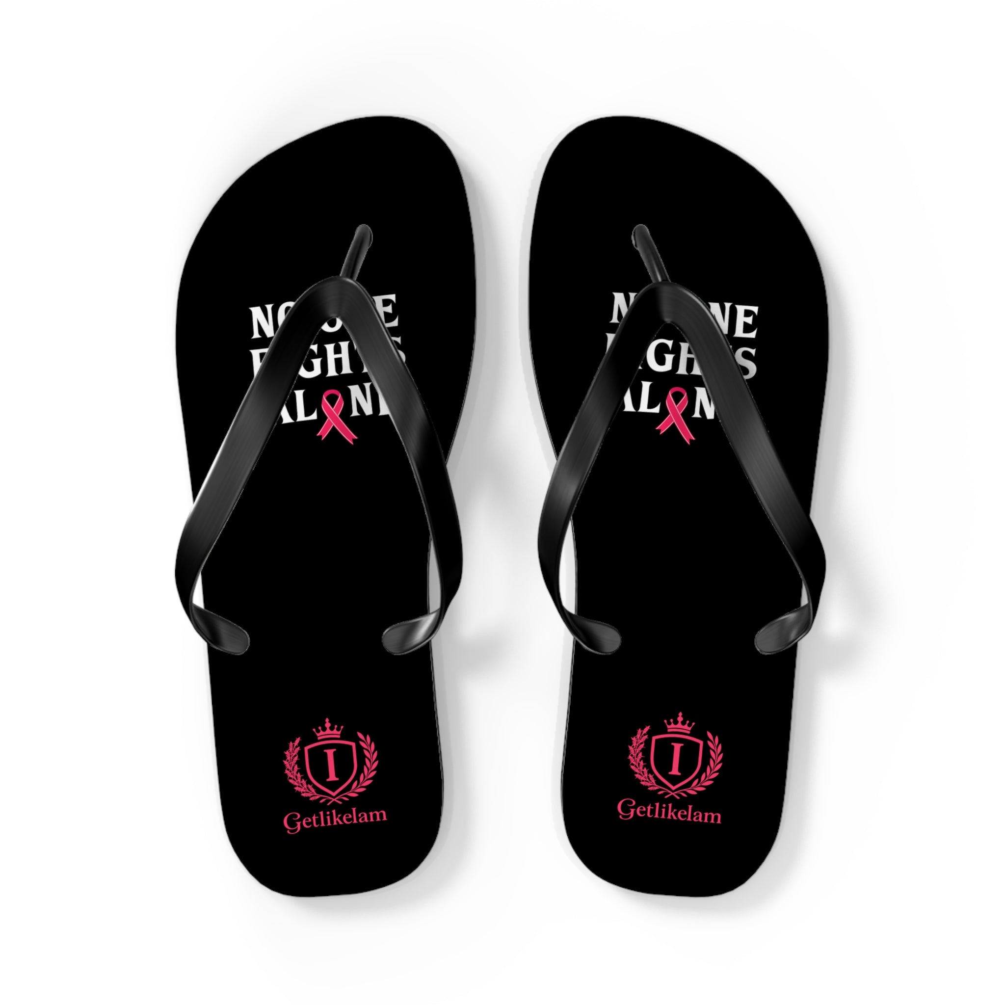 Flip Flops — No One Fights Alone Pink Ribbon Cancer Awareness Sandals