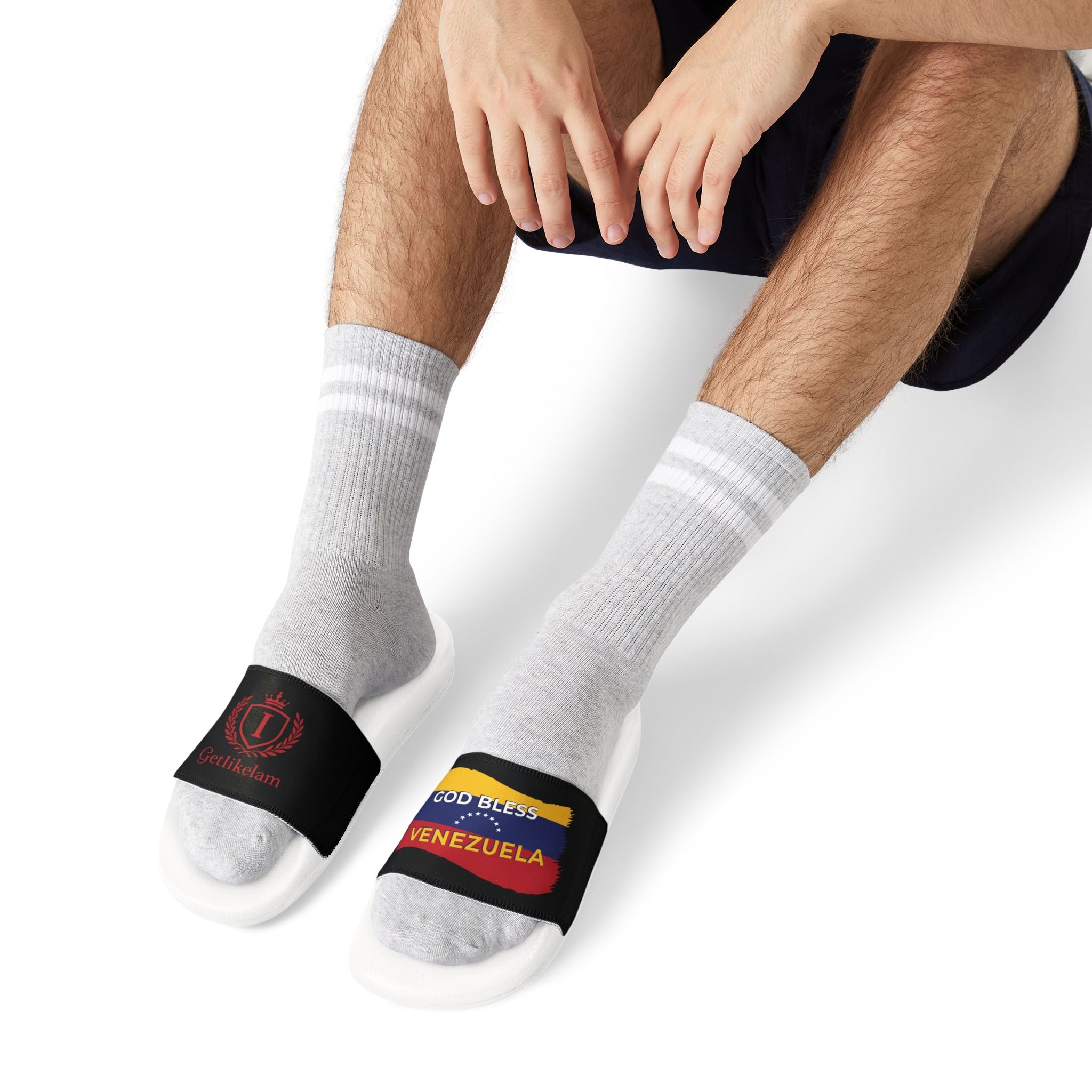 Venezuela Flag Slide Sandals — 'God Bless Venezuela' Adjustable Strap Slides