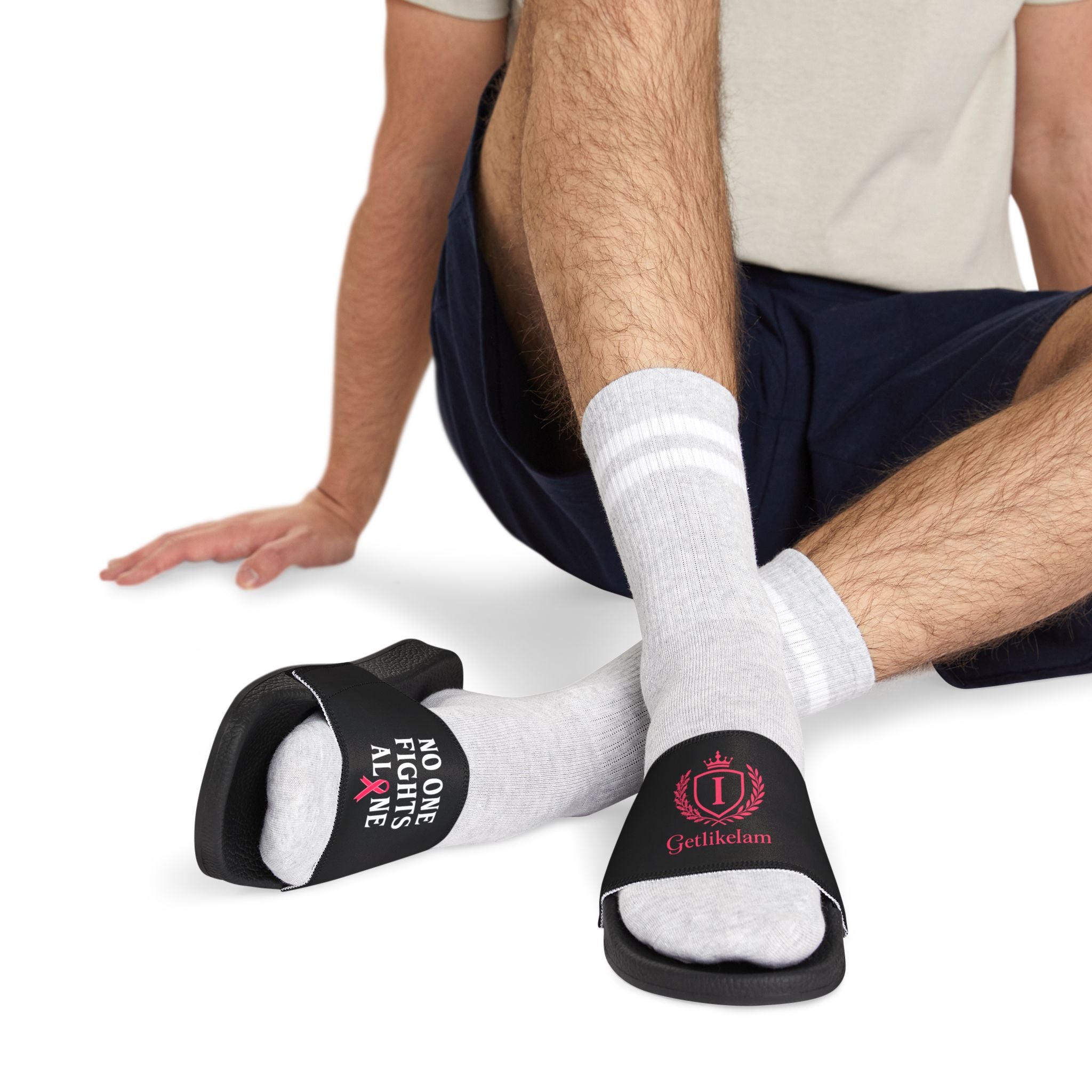 Men's Slide Sandals — 'No One Fights Alone' Cancer Support Removable-Strap Slides
