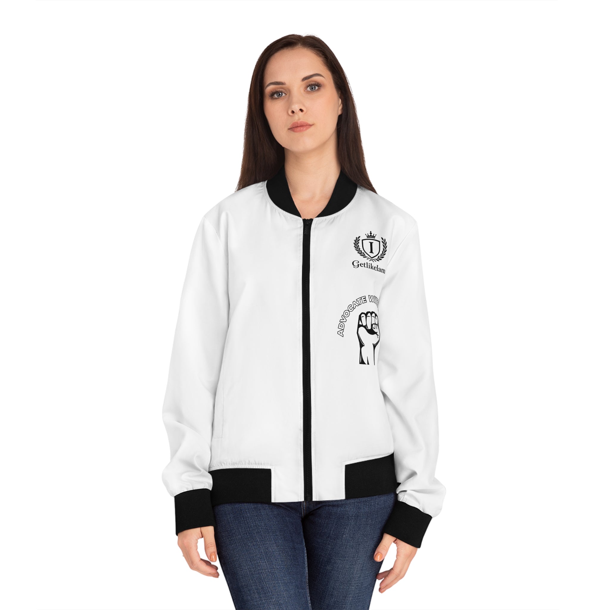 Women's Empowerment Bomber Jacket — Raised Fist Graphic