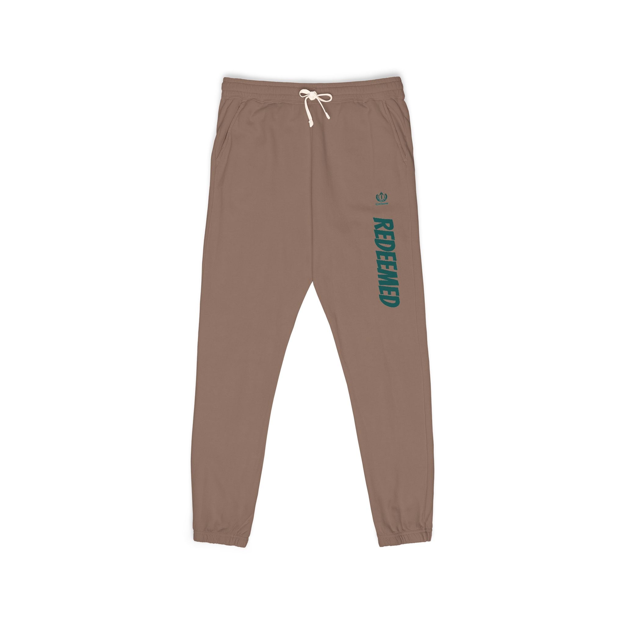 Cream 'Roosevelt' Vertical Logo Sweatpants — Cozy Garment-Dyed Fleece
