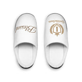 Men's Indoor Slippers — Soft White Home Slides with 'Blessed' Script