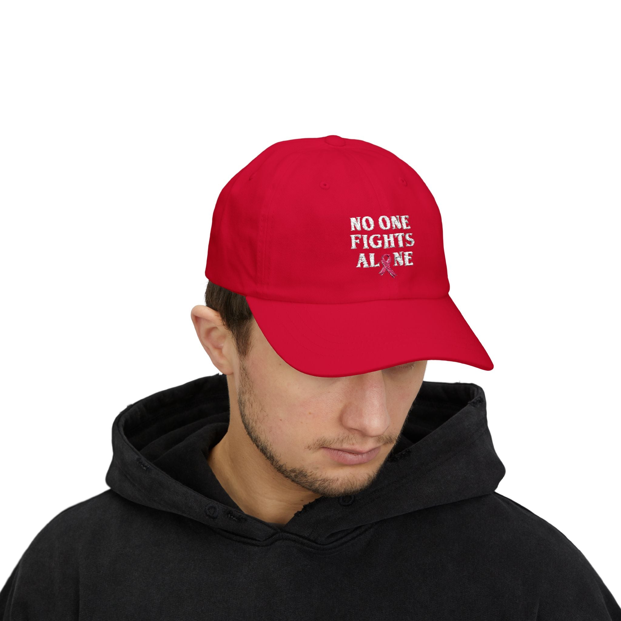 Ball Cap — "No One Fights Alone" Pink Ribbon Cancer Awareness Hat