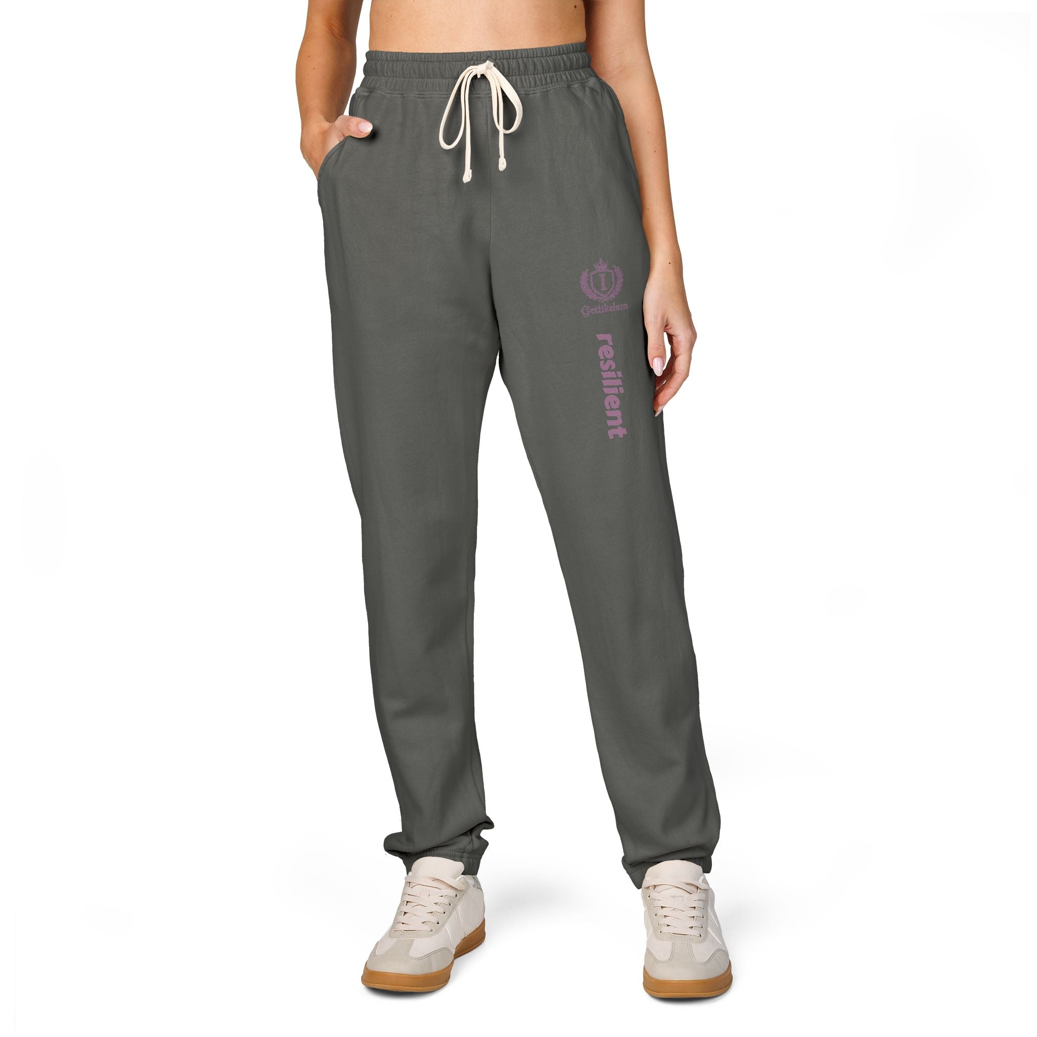 Ember Lotus Sweatpants — Garment-Dyed Fleece Joggers with ‘Namaste’ Vertical Print
