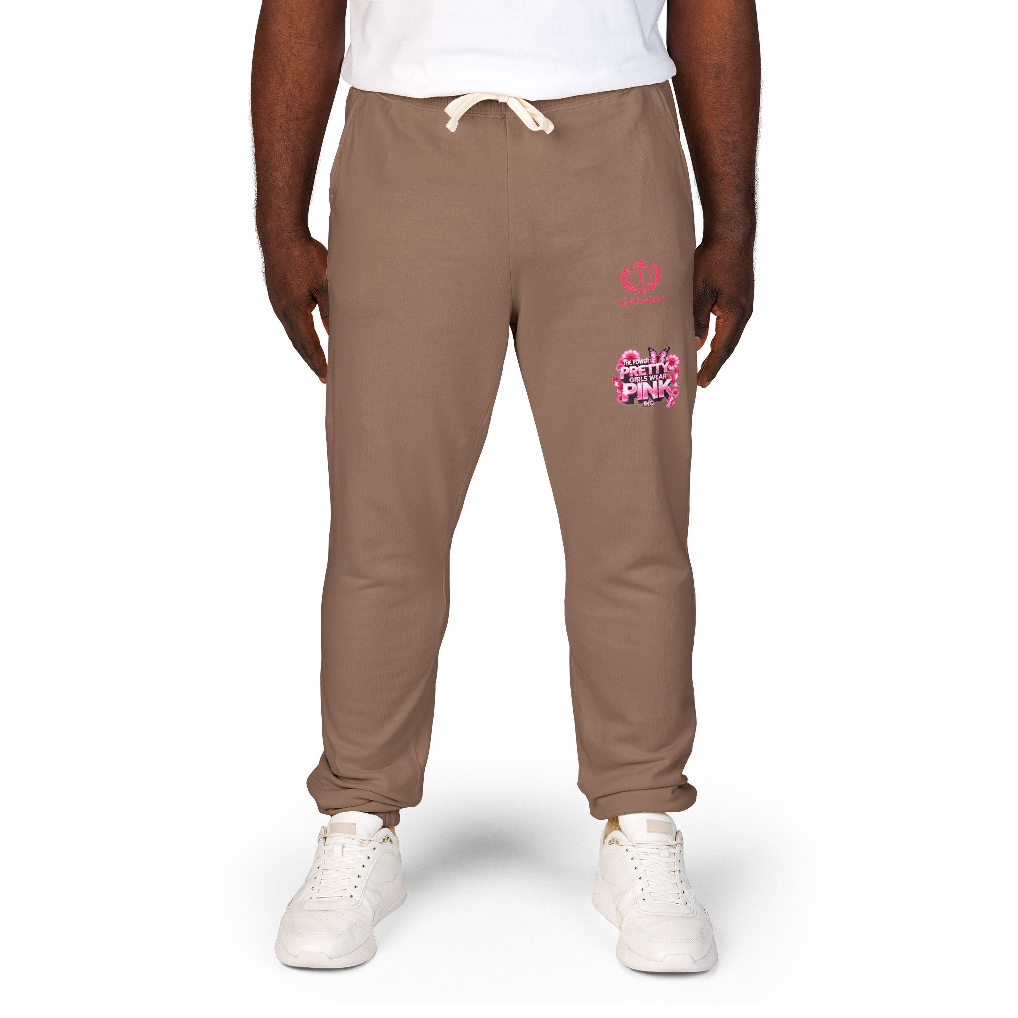 Embroidered Pink Floral Logo Sweatpants — Garment-Dyed Fleece Joggers